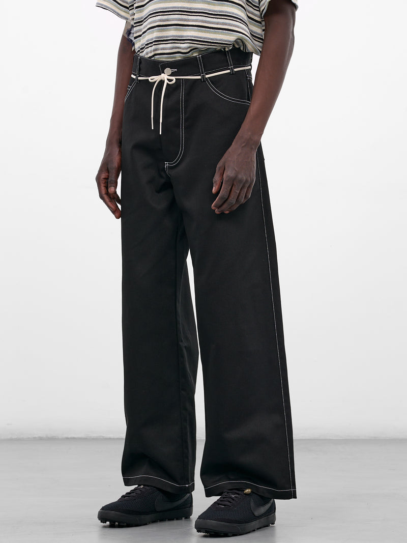 Black Wool Baggy Wide Jeans (261-MPT102-BLACK)