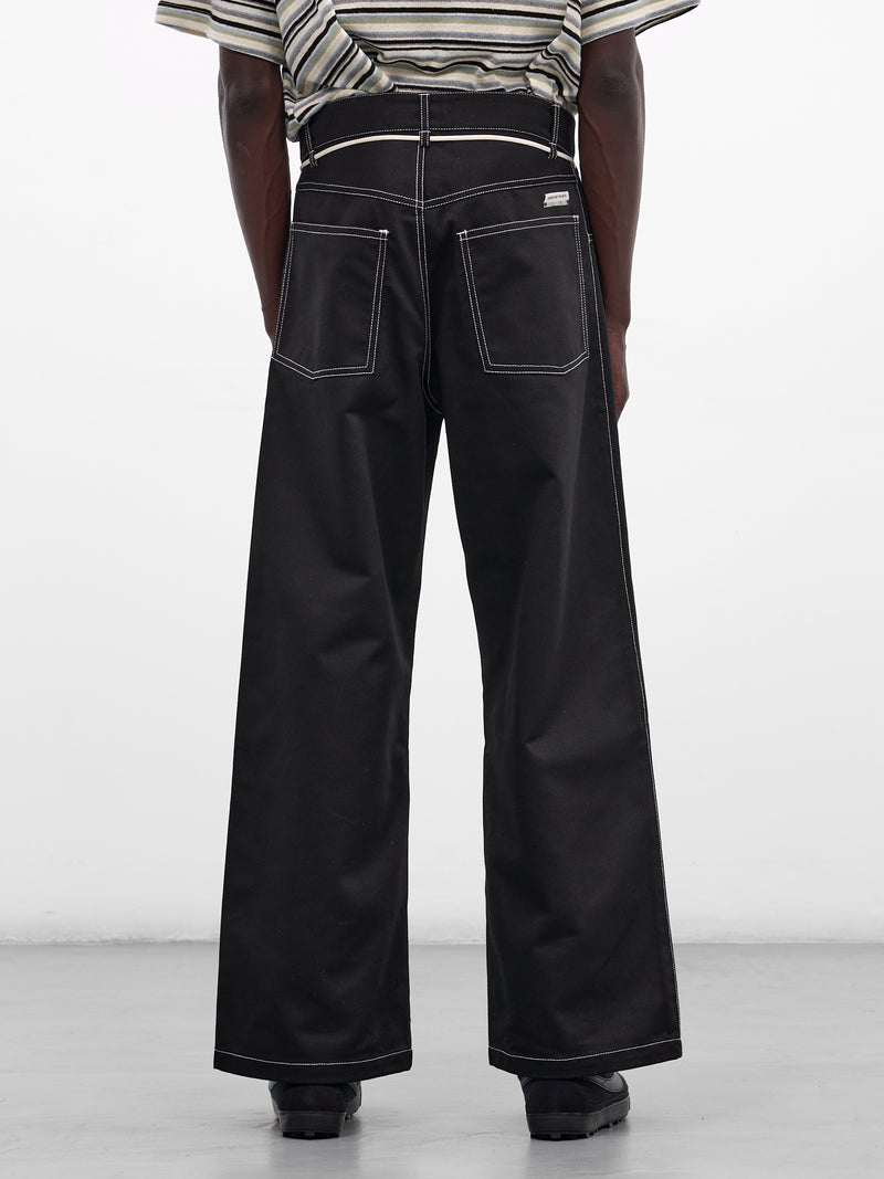 Black Wool Baggy Wide Jeans (261-MPT102-BLACK)