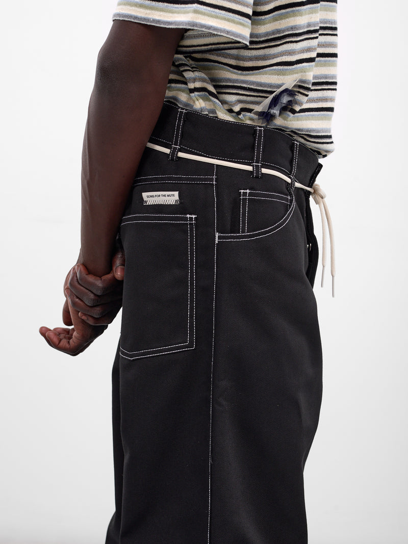 Black Wool Baggy Wide Jeans (261-MPT102-BLACK)