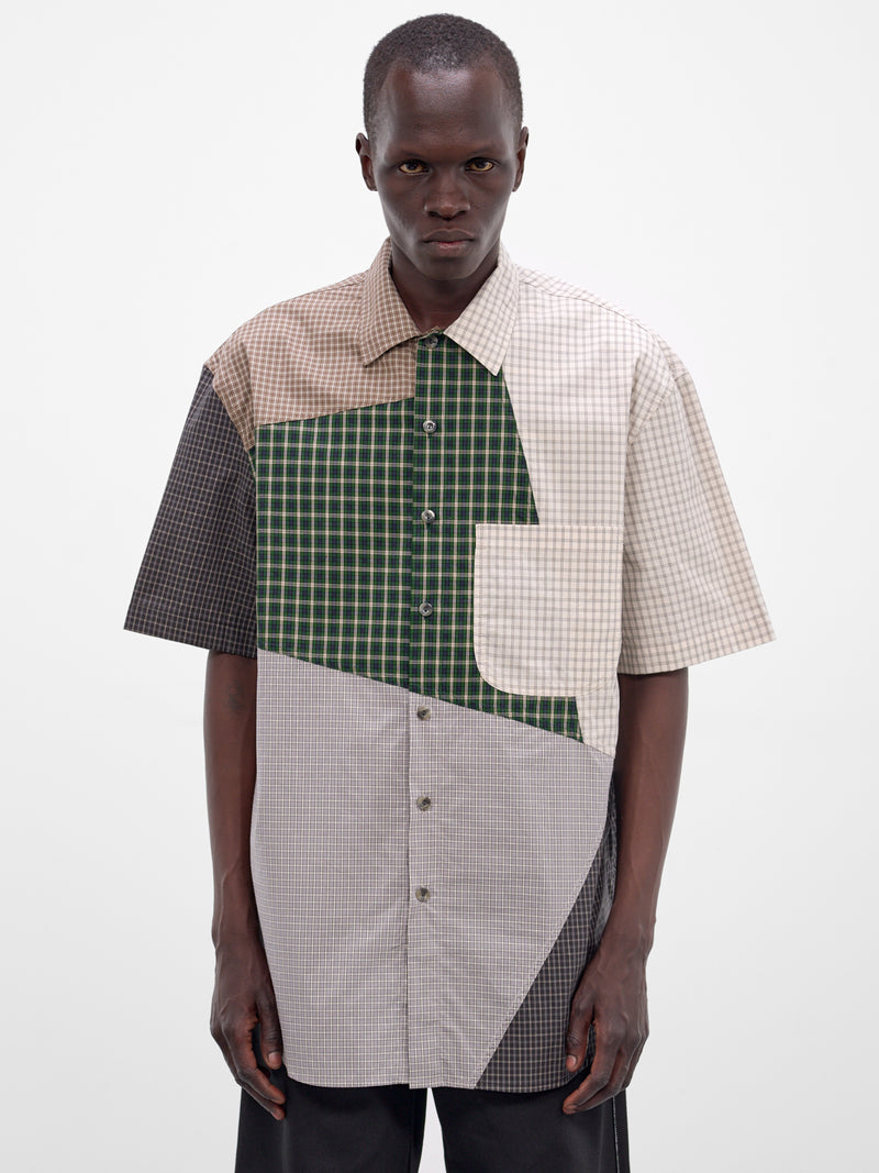 Patchwork Plaid Cotton Button-Up Shirt (261-MSH059-MULTI)
