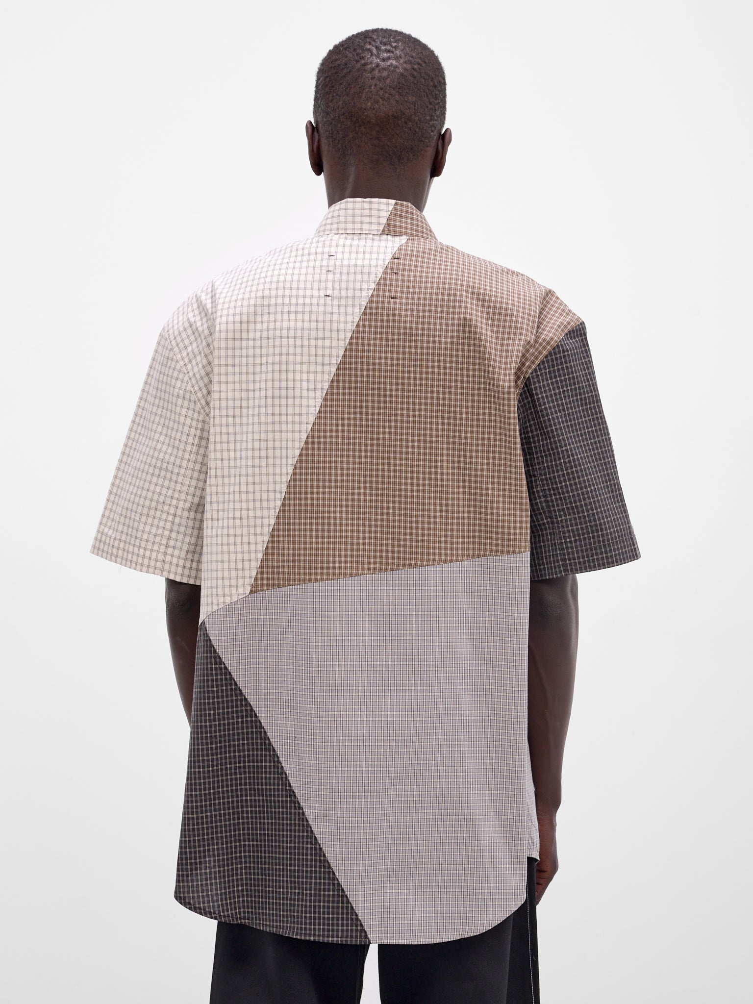 Patchwork Plaid Cotton Button-Up Shirt (261-MSH059-MULTI)