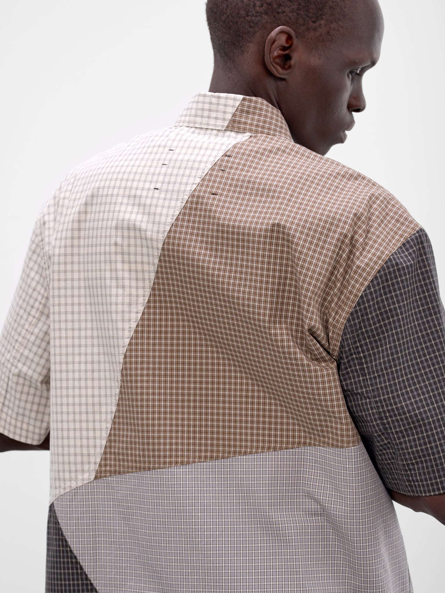 Patchwork Plaid Cotton Button-Up Shirt (261-MSH059-MULTI)