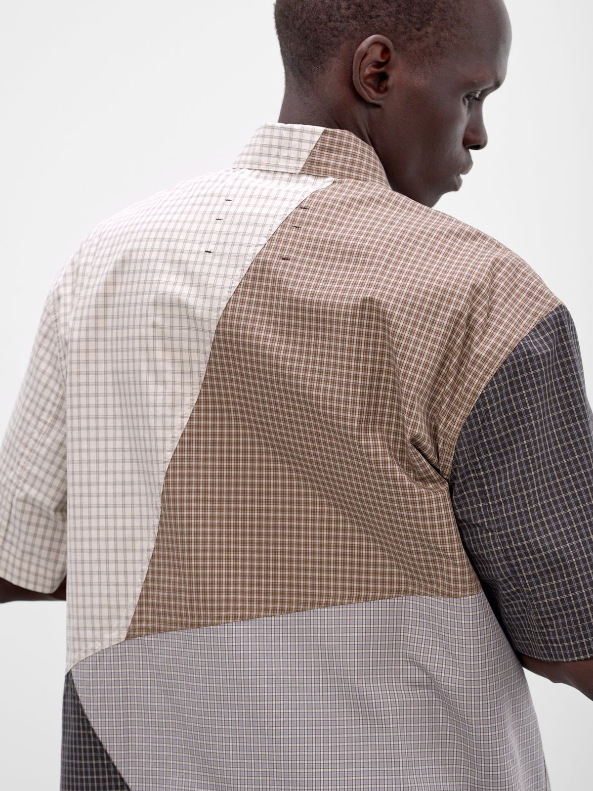 Patchwork Plaid Cotton Button-Up Shirt (261-MSH059-MULTI)