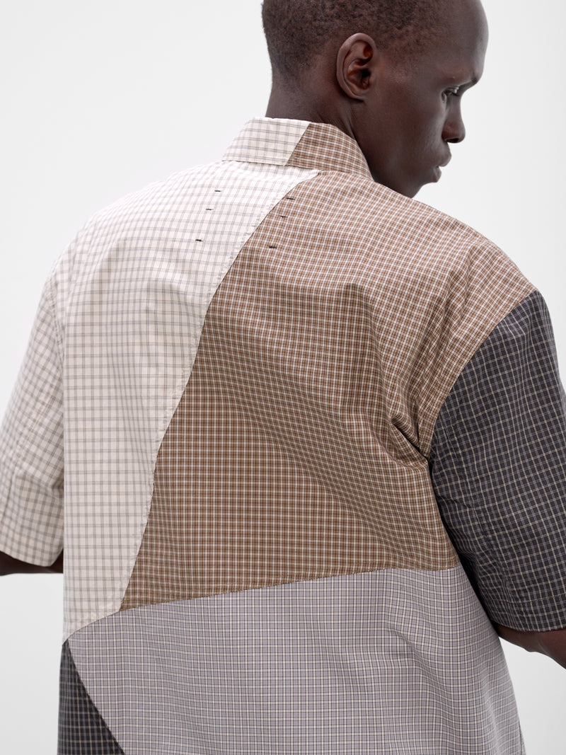 Patchwork Plaid Cotton Button-Up Shirt (261-MSH059-MULTI)