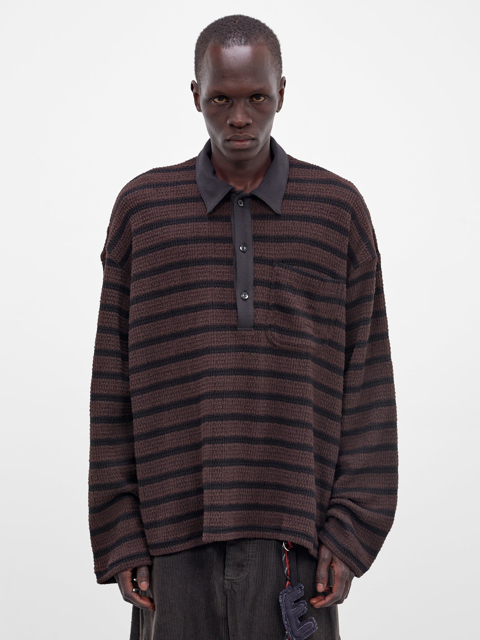 Brown Striped Knit Polo Shirt (261-MTL009-BROWN)