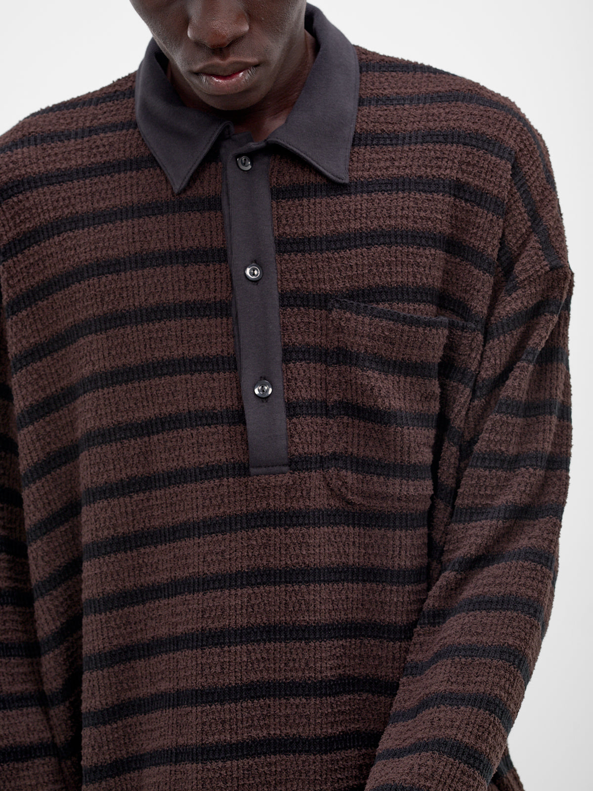 Brown Striped Knit Polo Shirt (261-MTL009-BROWN)