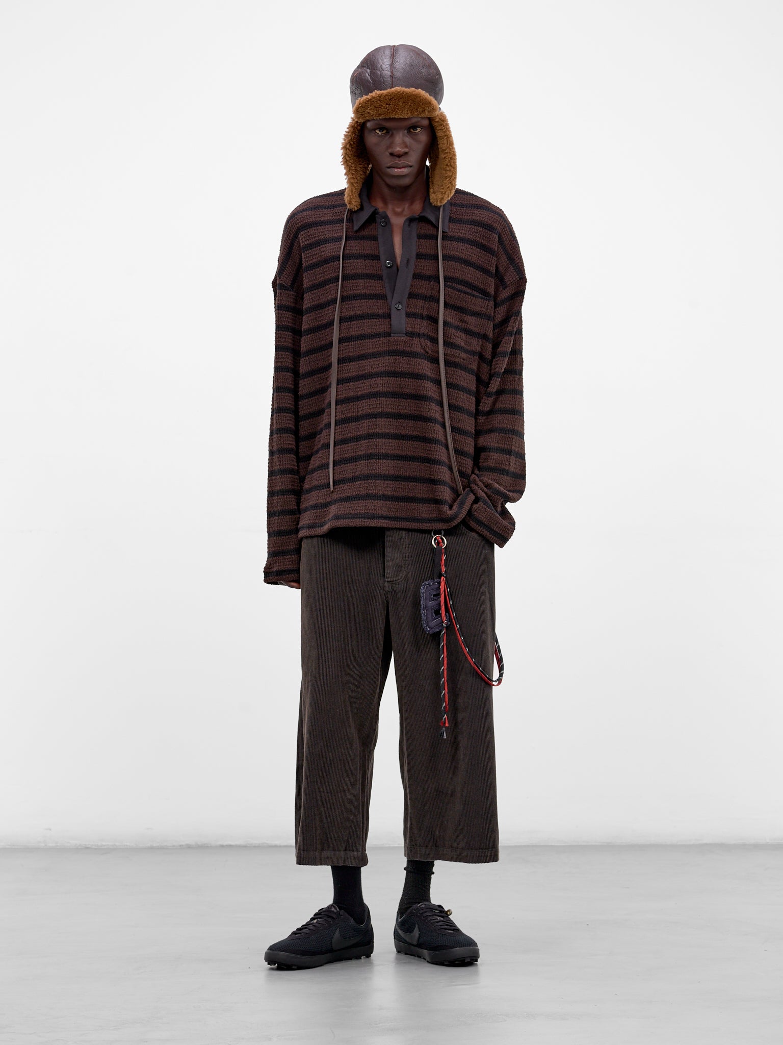 Brown Striped Knit Polo Shirt (261-MTL009-BROWN)