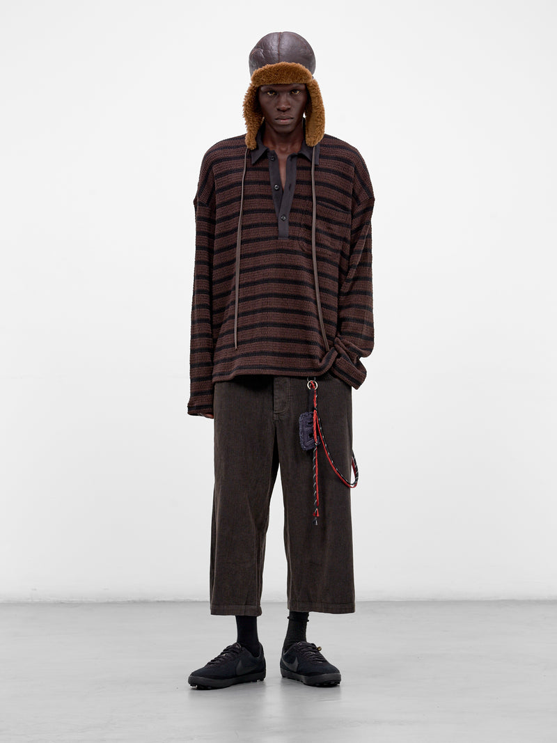 Brown Striped Knit Polo Shirt (261-MTL009-BROWN)