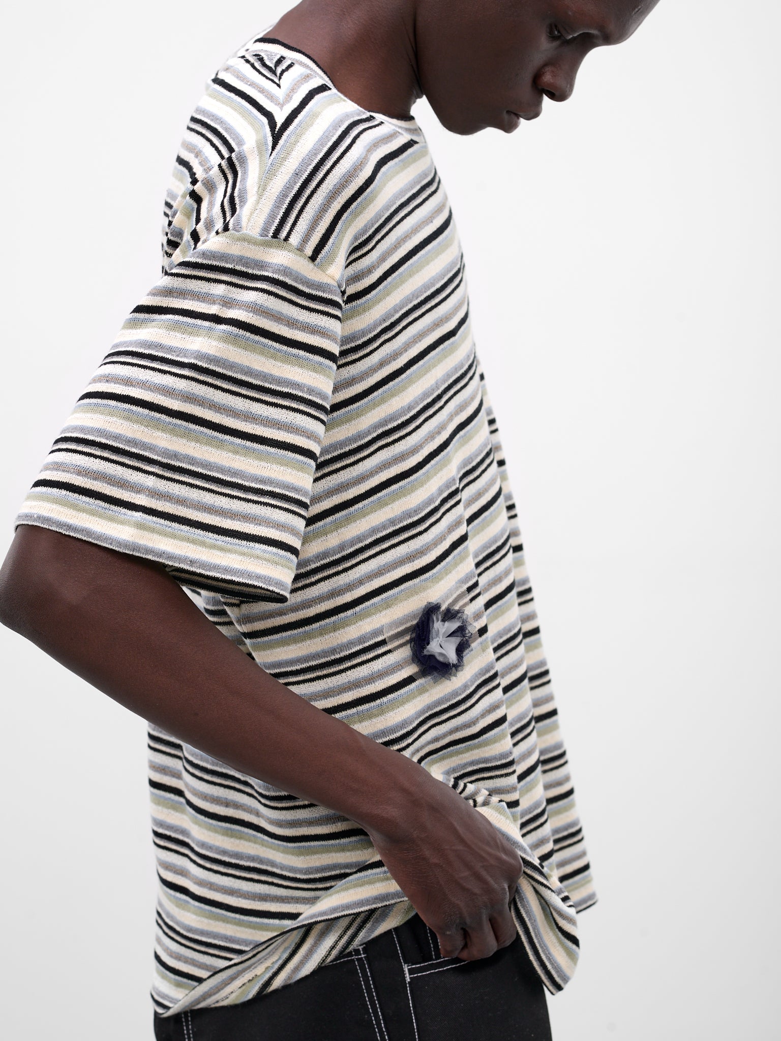 Striped Knit Oversized Boxy Tee (261-MTS033-MULTI)