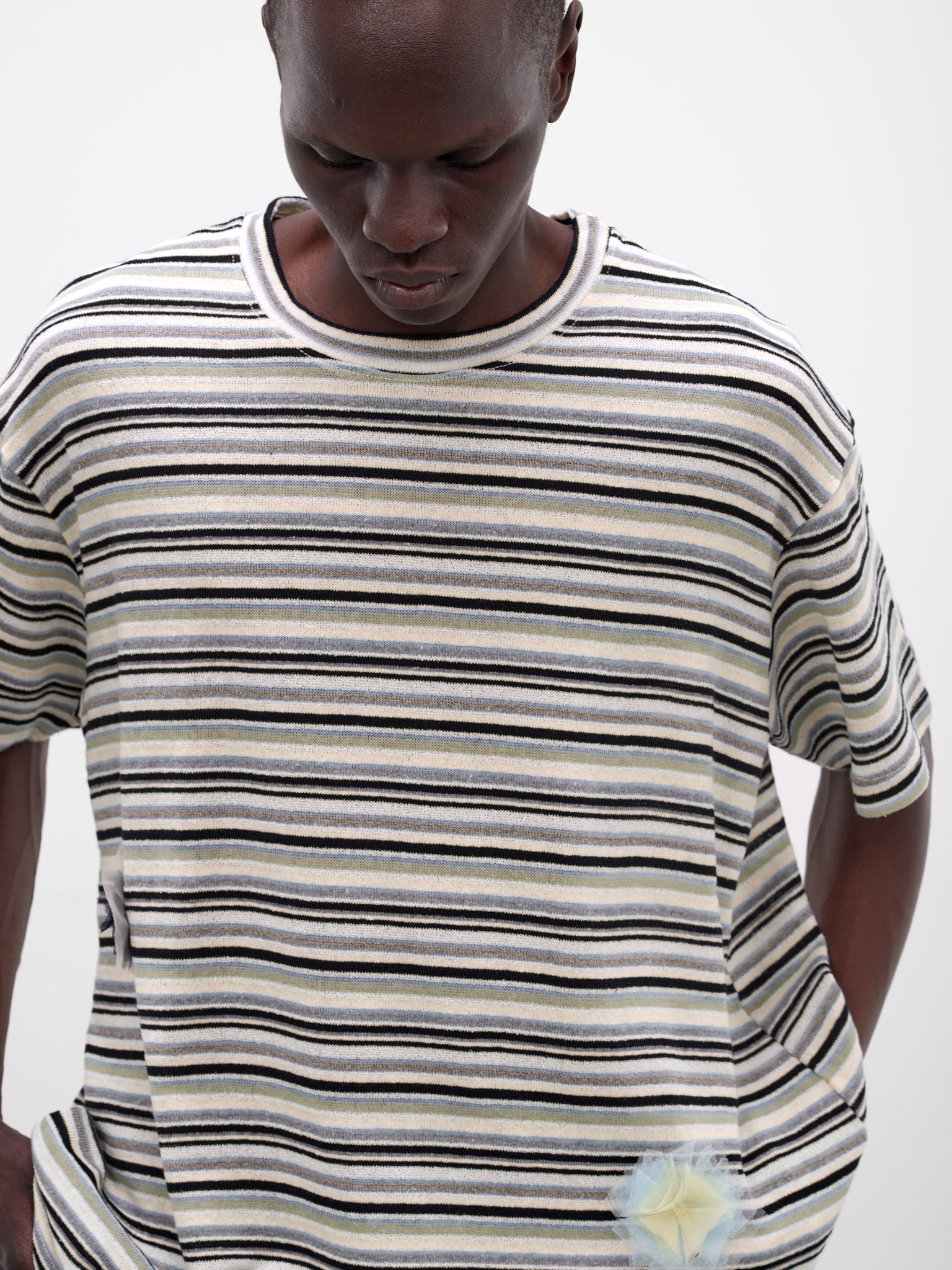 Striped Knit Oversized Boxy Tee (261-MTS033-MULTI)