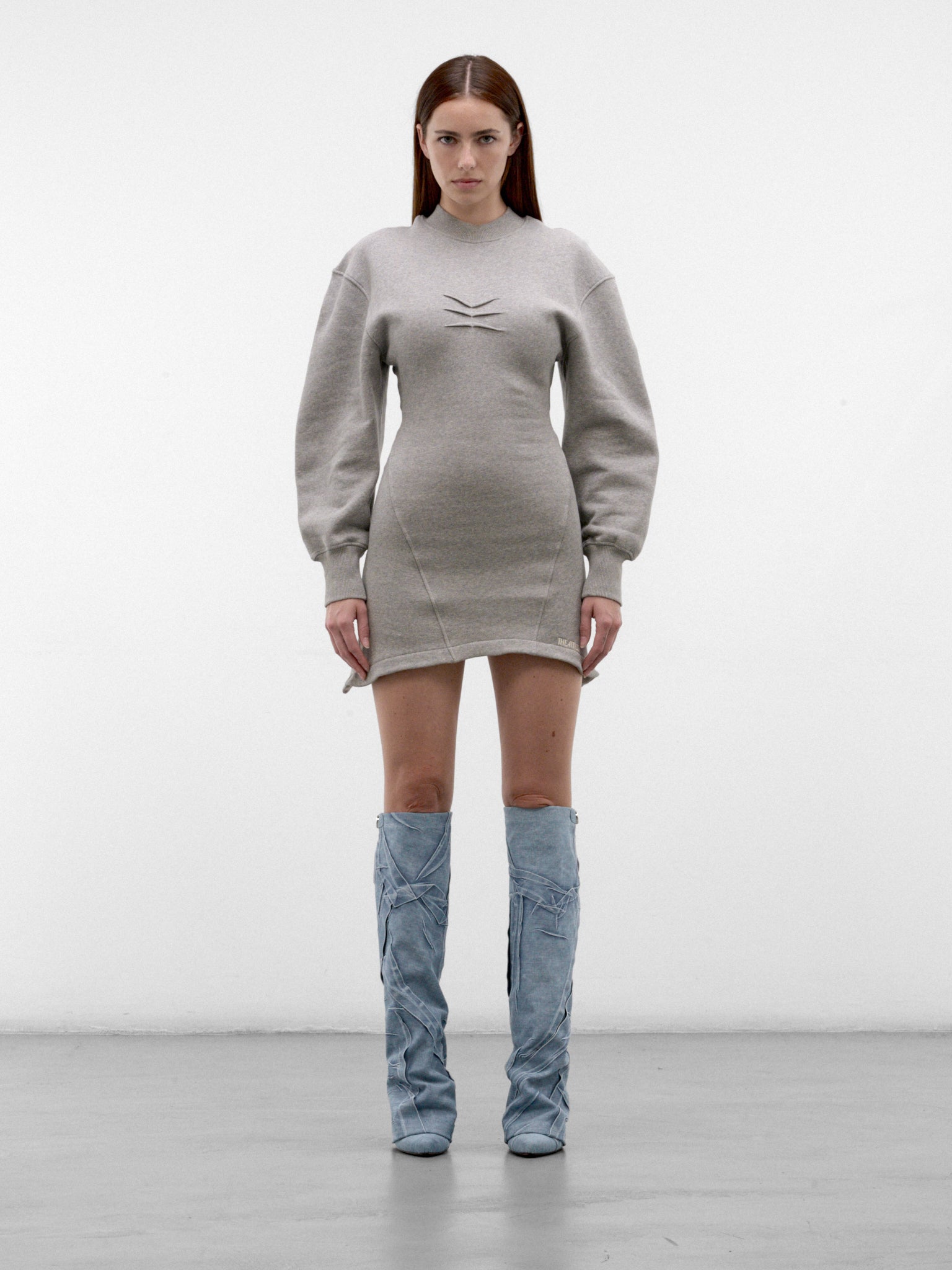 Gray Cotton Sweatshirt Mini Dress (261WCA00522-GREY)