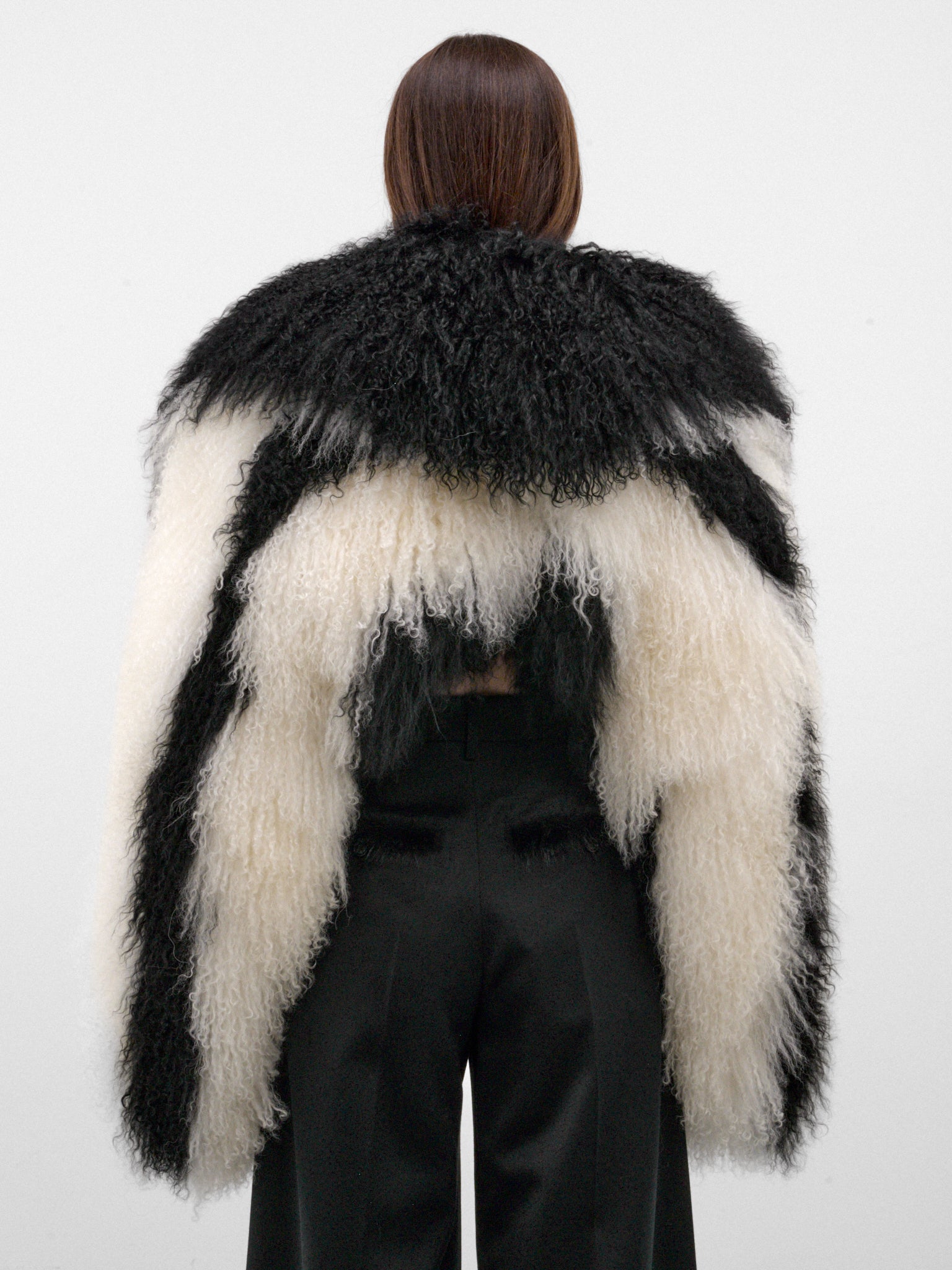 Black Mongolian Fur Cropped Jacket (261WCB00111-BLACK-NATURAL)