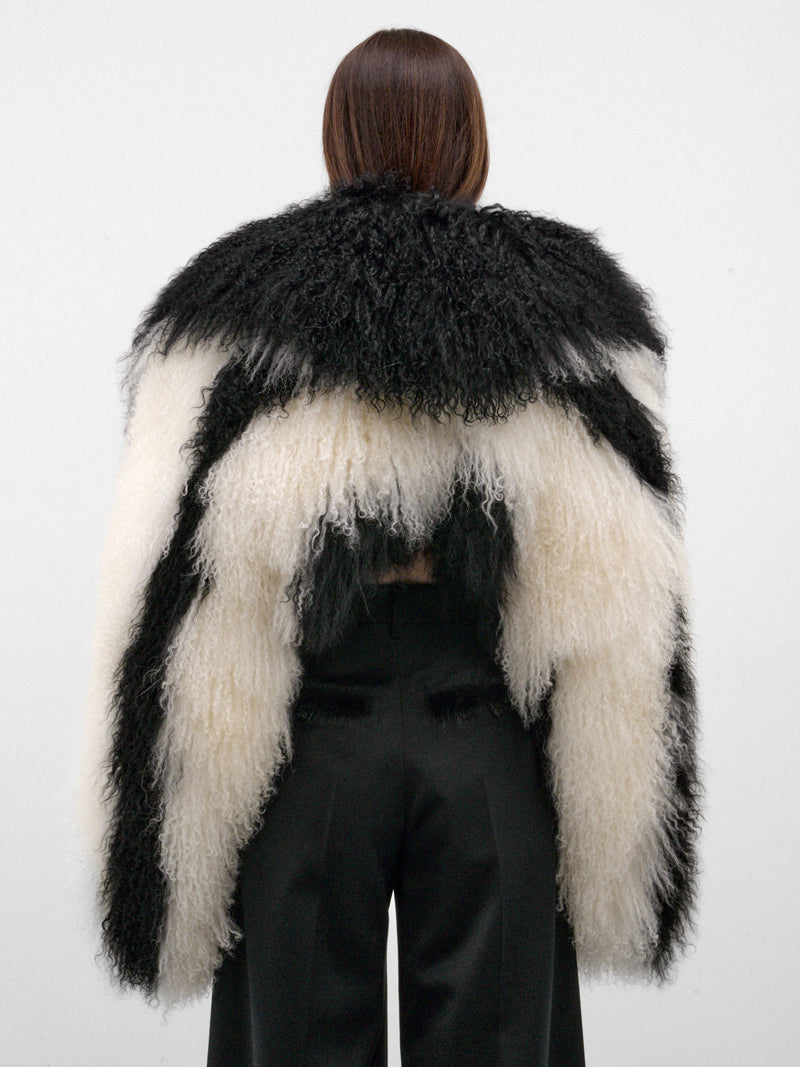 Black Mongolian Fur Cropped Jacket (261WCB00111-BLACK-NATURAL)