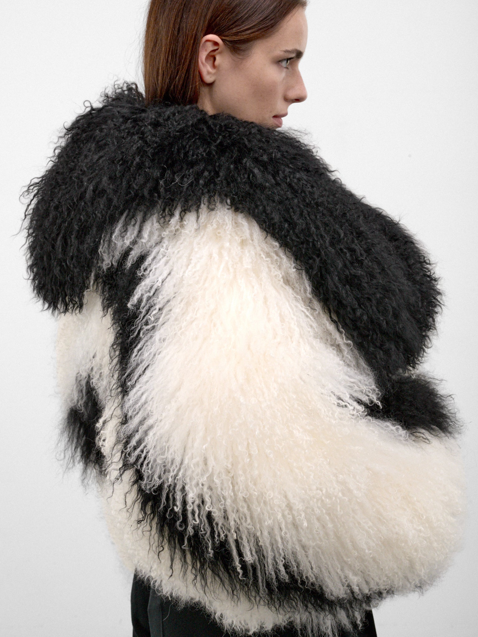 Black Mongolian Fur Cropped Jacket (261WCB00111-BLACK-NATURAL)