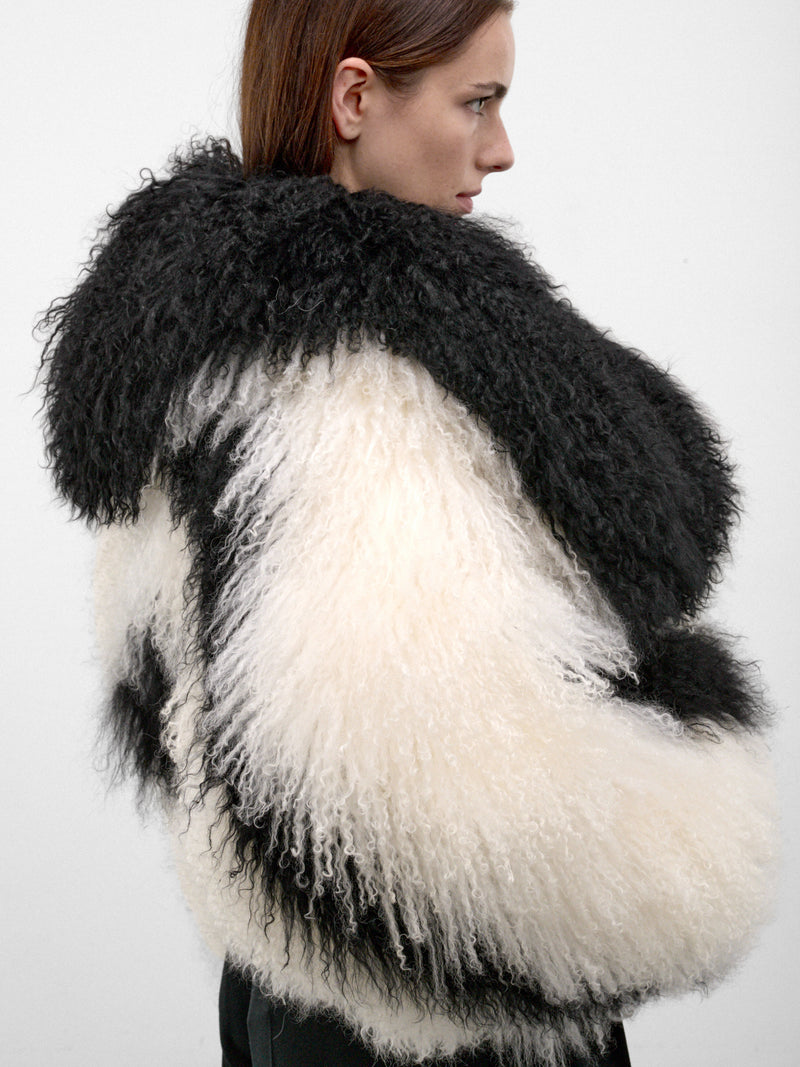 Black Mongolian Fur Cropped Jacket (261WCB00111-BLACK-NATURAL)