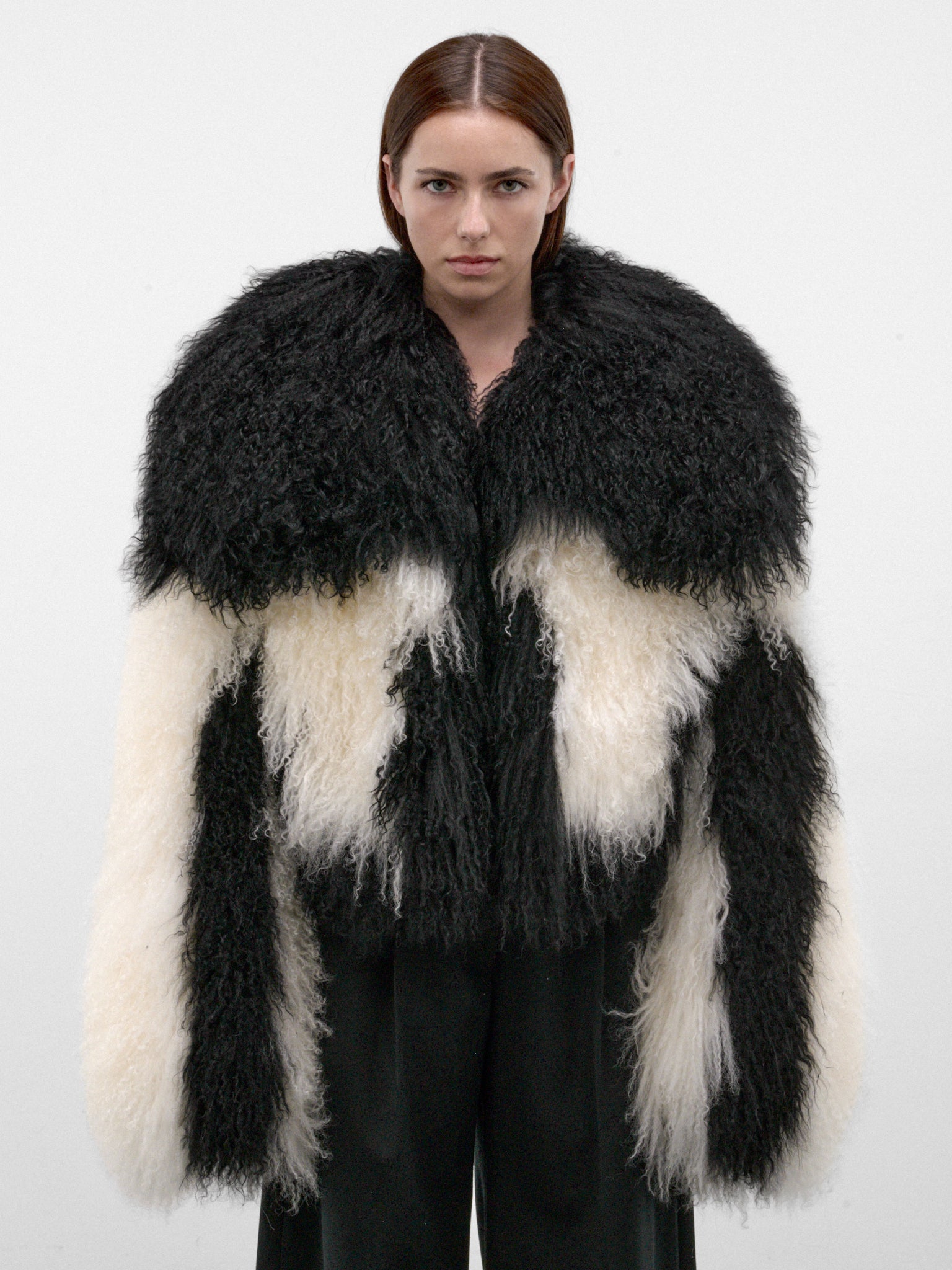 Black Mongolian Fur Cropped Jacket (261WCB00111-BLACK-NATURAL)