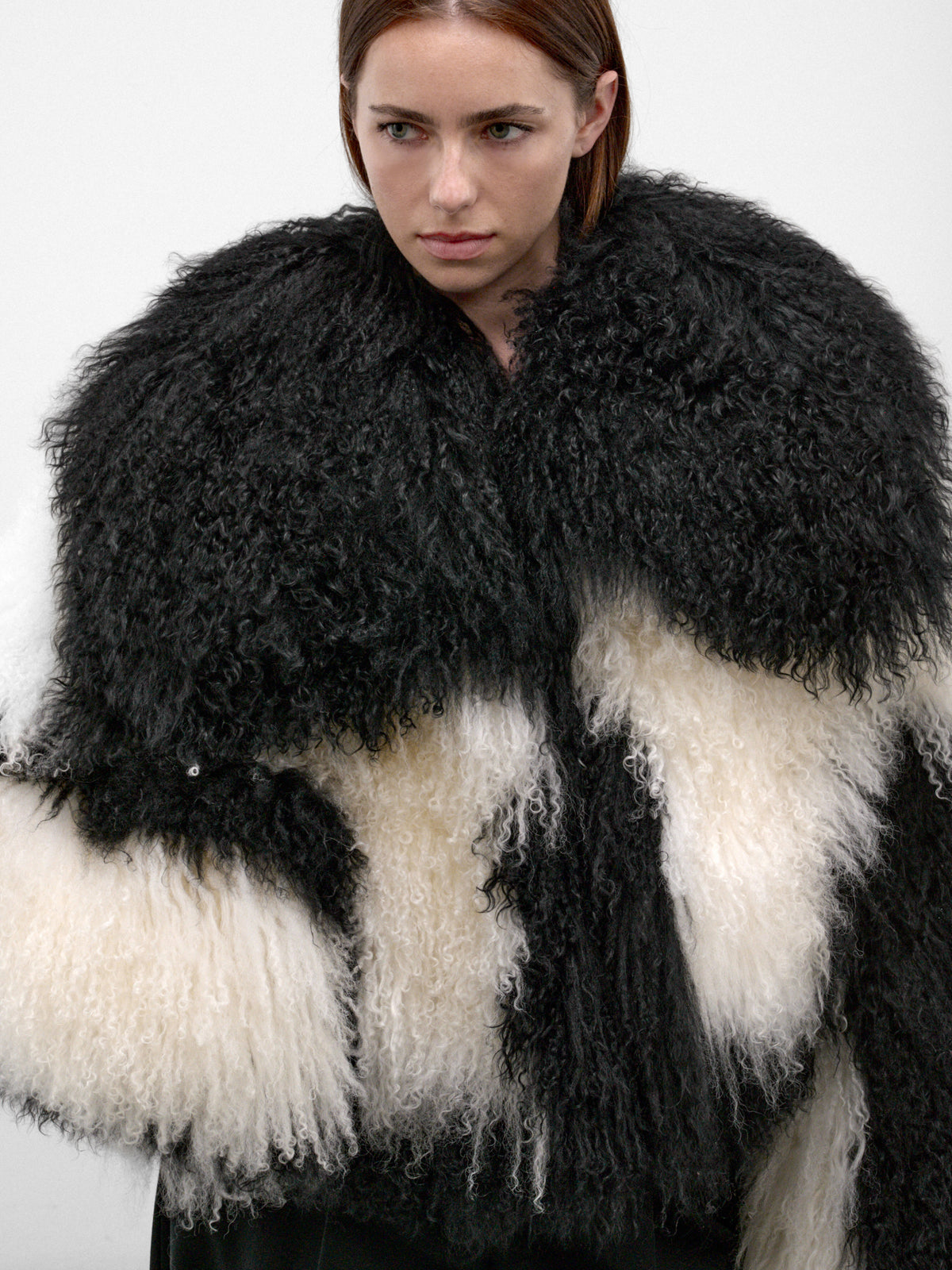 Black Mongolian Fur Cropped Jacket (261WCB00111-BLACK-NATURAL)