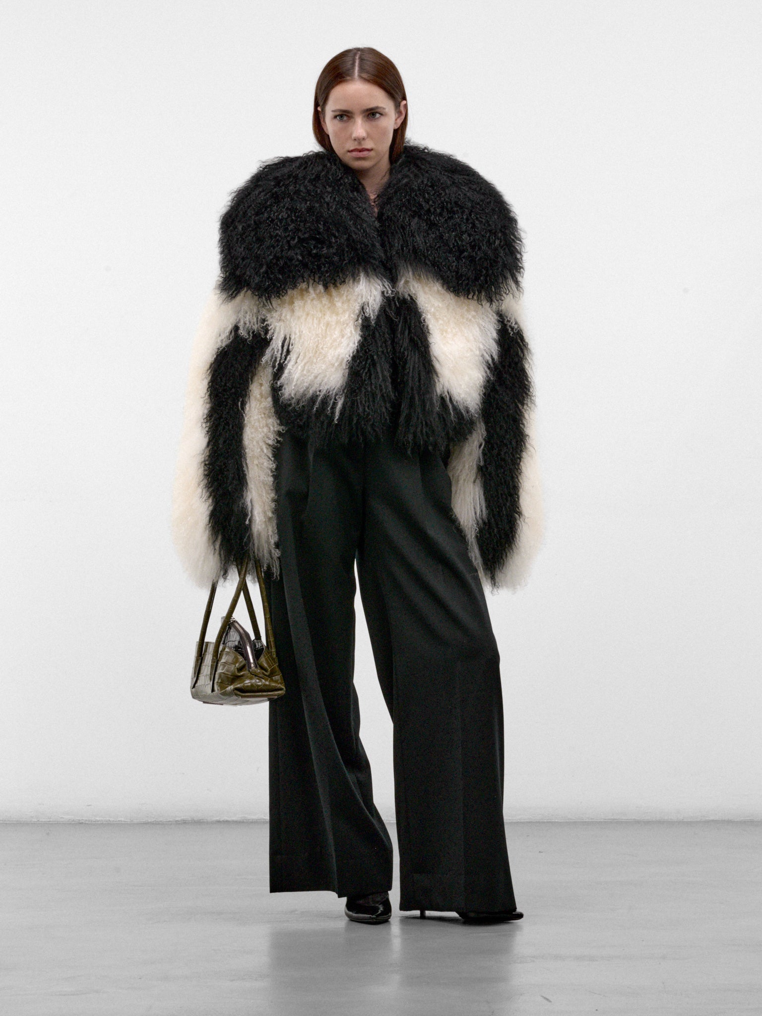 Black Mongolian Fur Cropped Jacket (261WCB00111-BLACK-NATURAL)