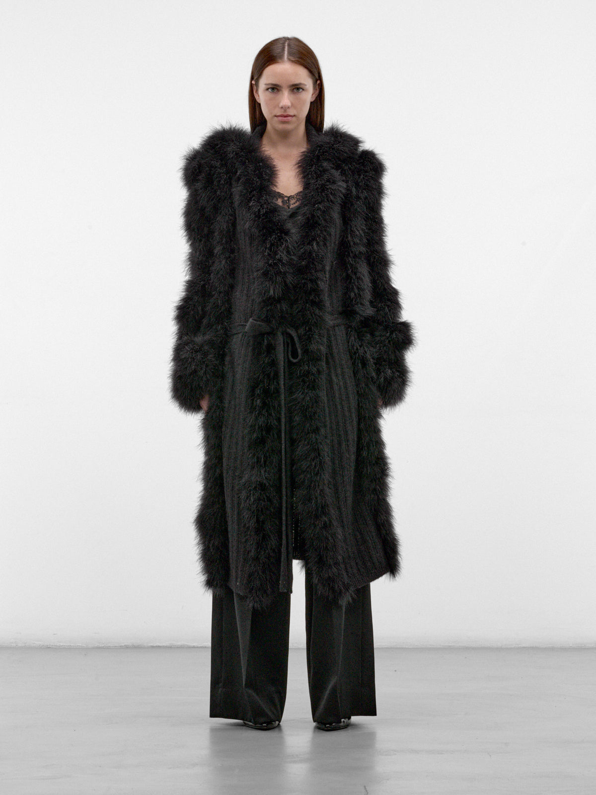 Black Long Fur Cardigan Coat (261WCC00100-BLACK)