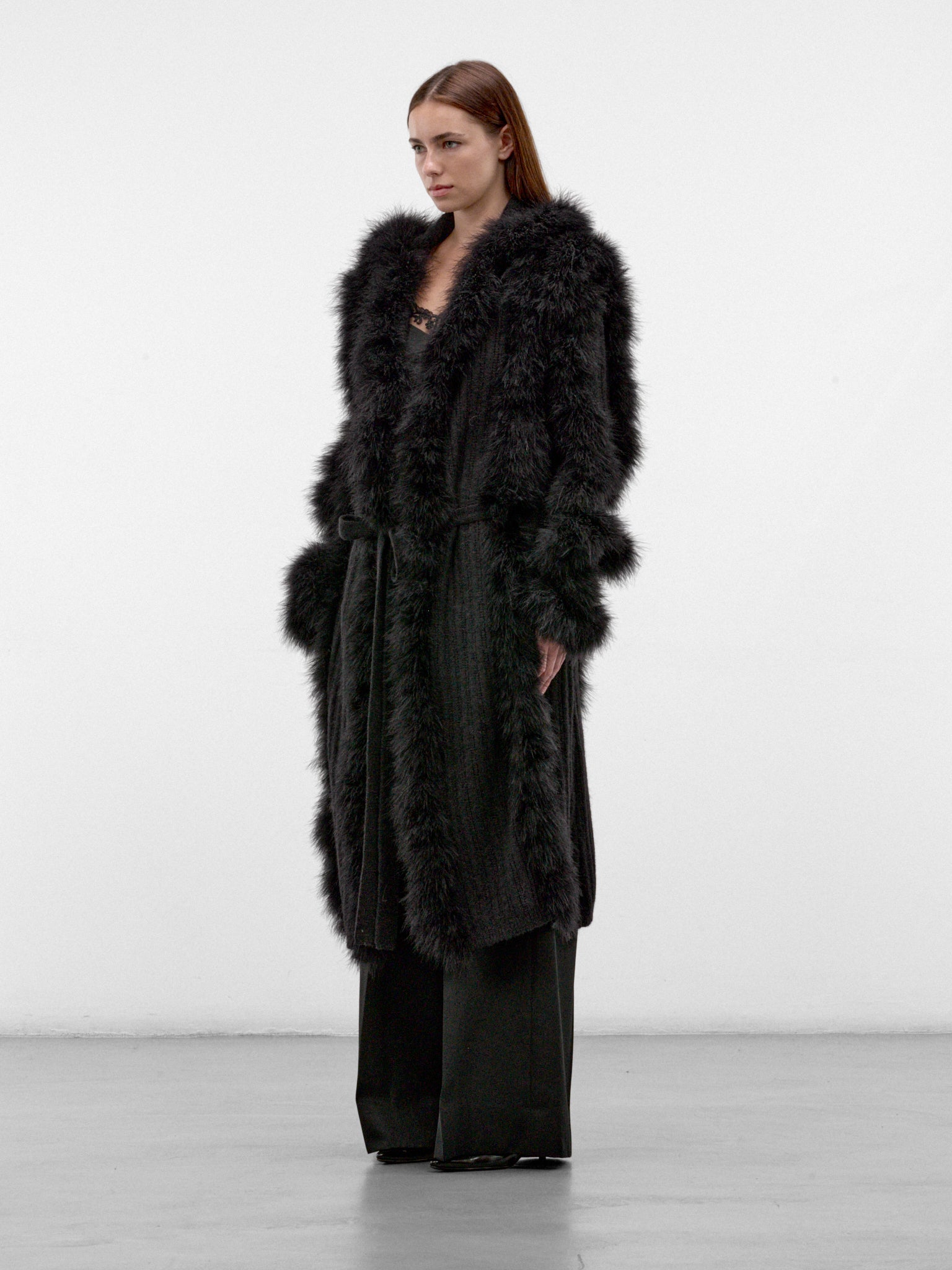 Black Long Fur Cardigan Coat (261WCC00100-BLACK)