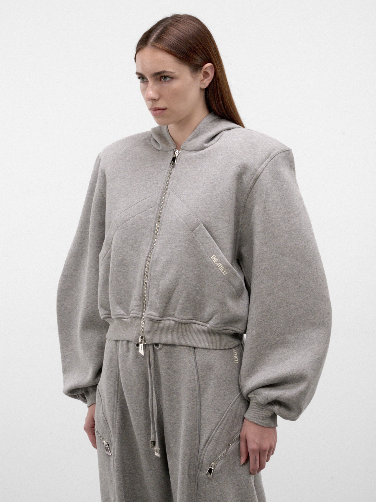Gray Structured Zip Hoodie (261WCF00026-GREY)