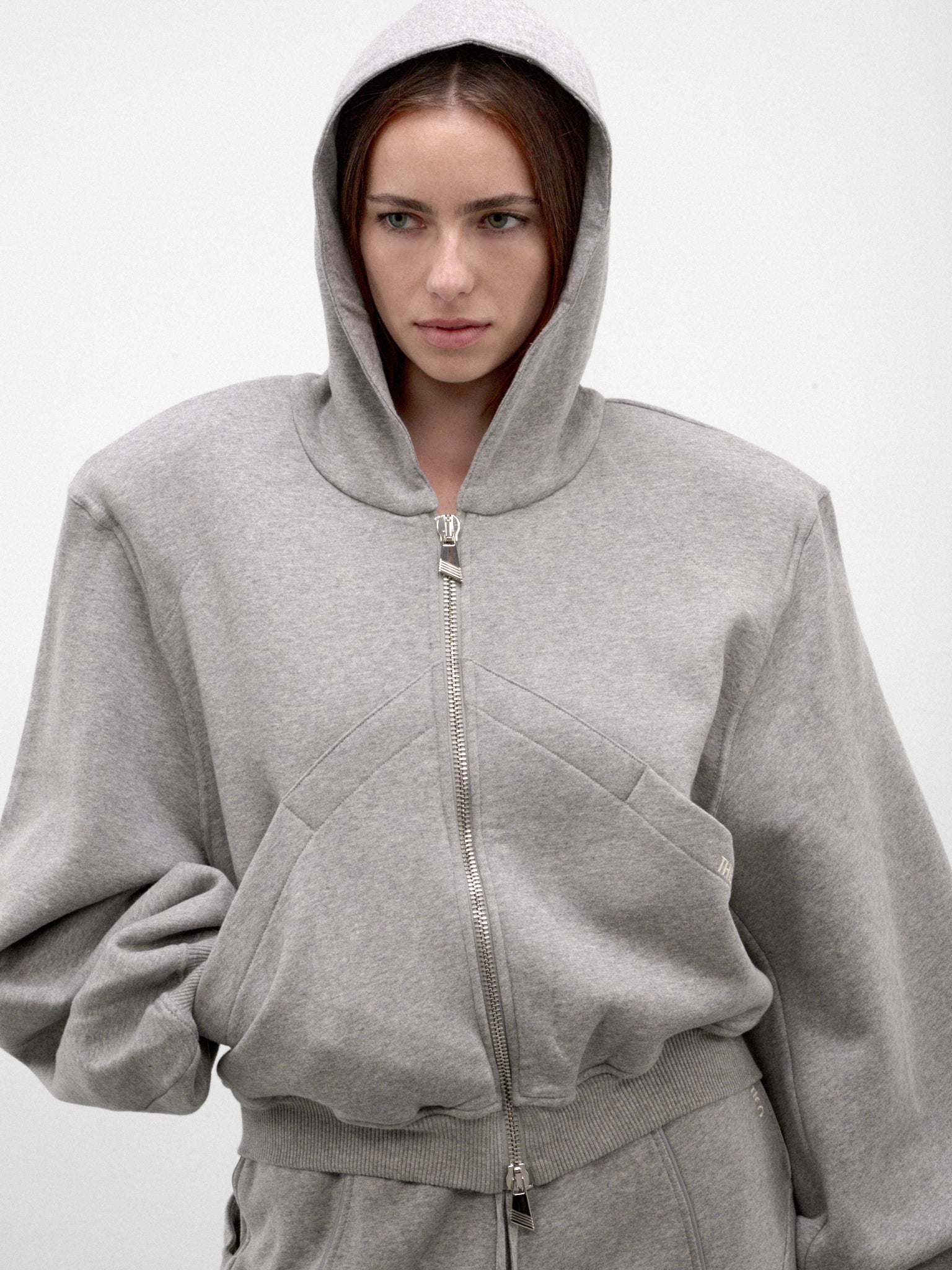 Gray Structured Zip Hoodie (261WCF00026-GREY)