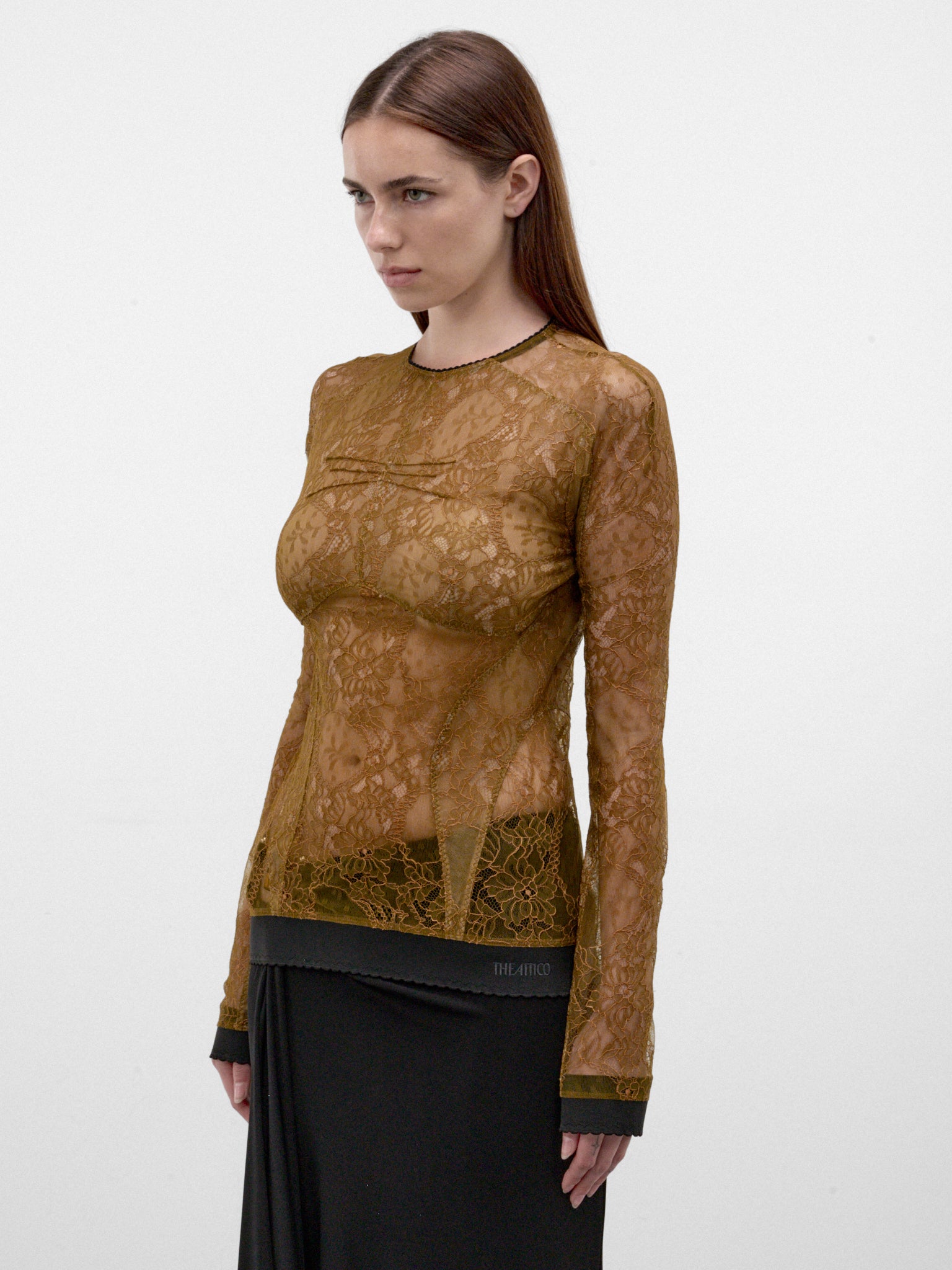 Olive Sheer Floral Lace Top (261WCI00039-OLIVE)