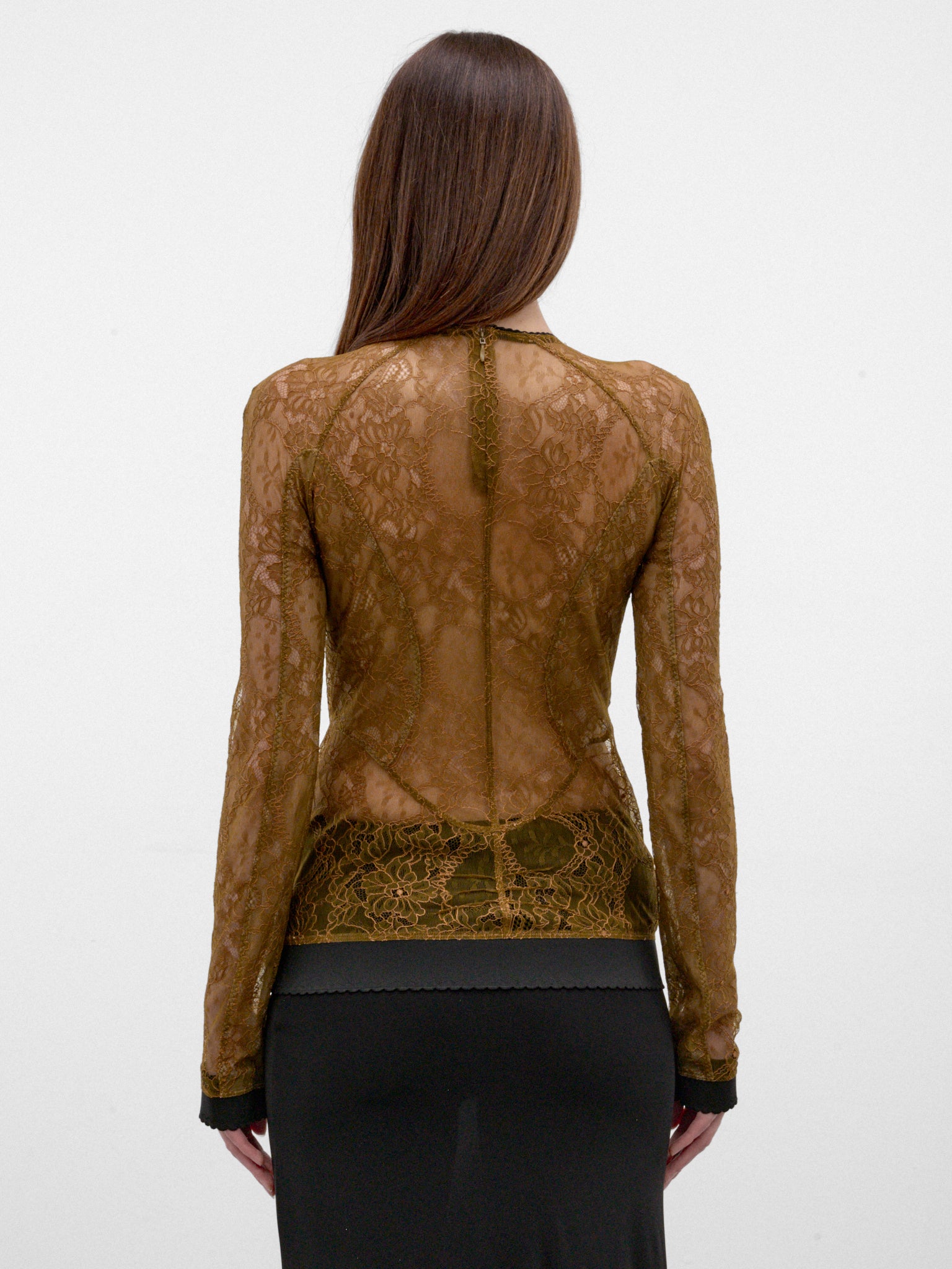 Olive Sheer Floral Lace Top (261WCI00039-OLIVE)