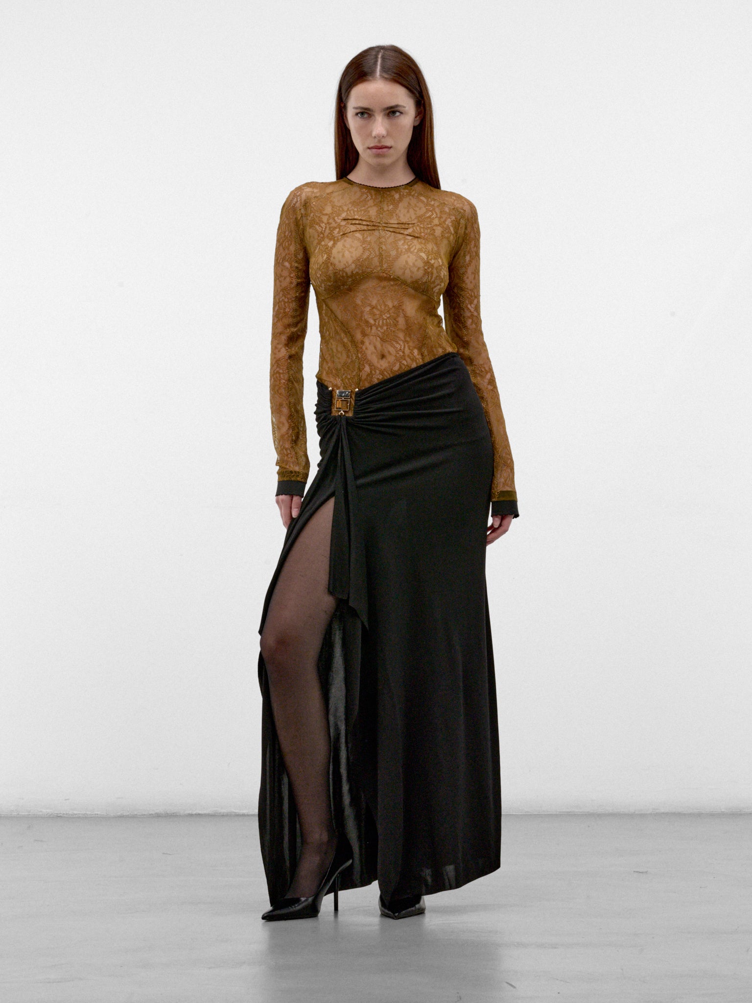 Olive Sheer Floral Lace Top (261WCI00039-OLIVE)