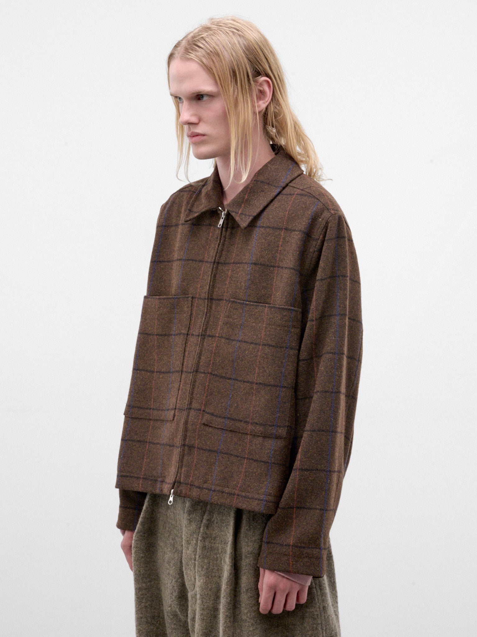 Brown Check Cropped Zip Jacket (262-MJK102-BROWN)