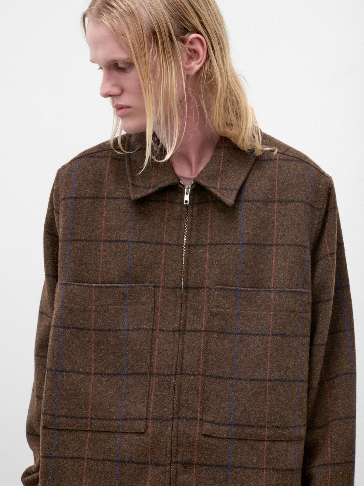 Brown Check Cropped Zip Jacket (262-MJK102-BROWN)