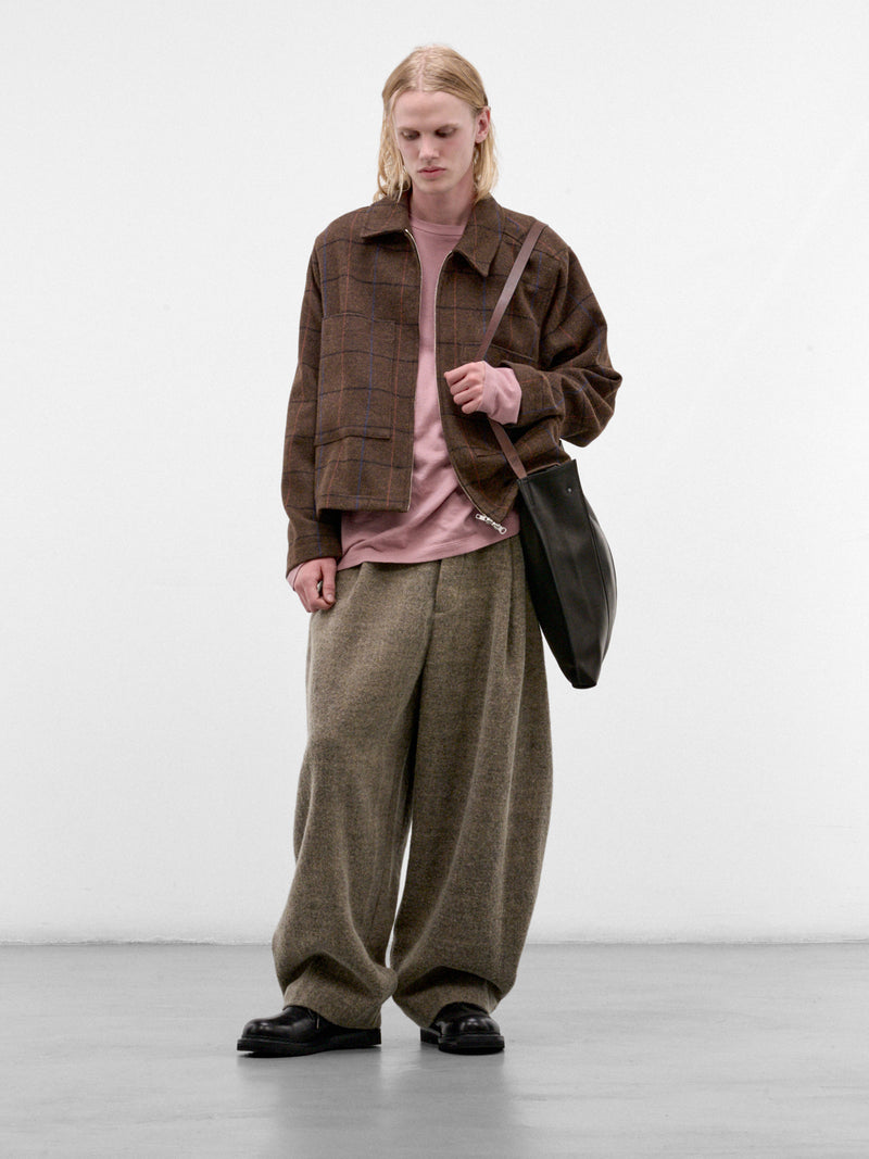 Brown Check Cropped Zip Jacket (262-MJK102-BROWN)