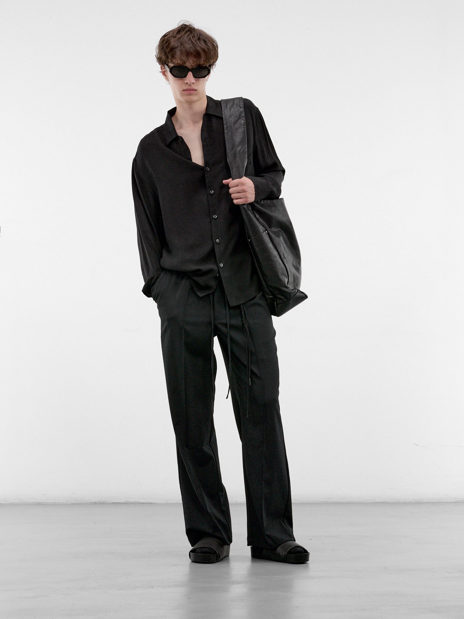Wool Loose Pin Stitch Pants (262-UPT110-BLACK)