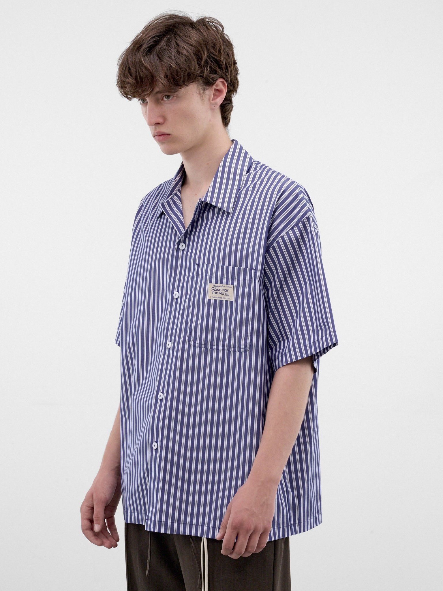 Blue Striped Boxy Gym Shirt (262-MSH071-BLUE-WIDE-STRIPE)