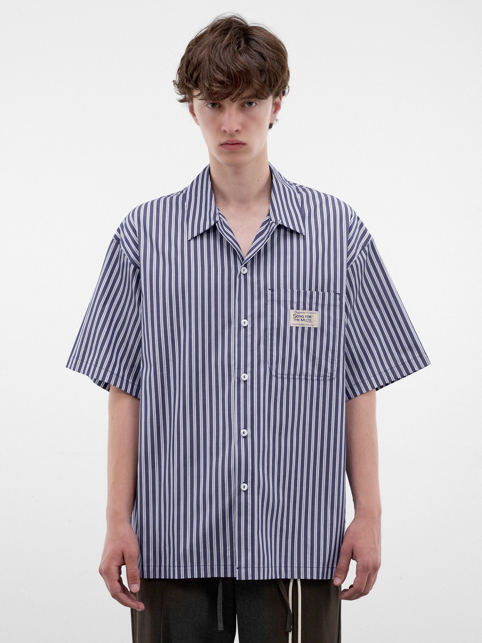 Blue Striped Boxy Gym Shirt (262-MSH071-BLUE-WIDE-STRIPE)