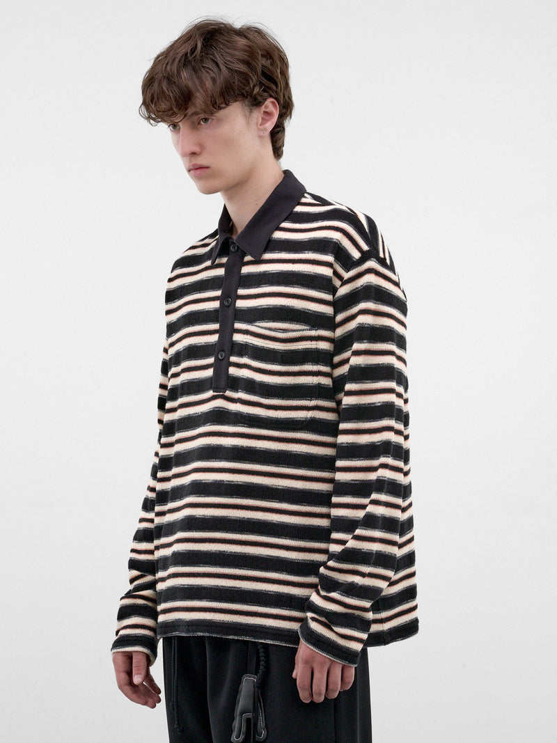 Striped Long Sleeve Polo Shirt (262-MTL009-BLACK)