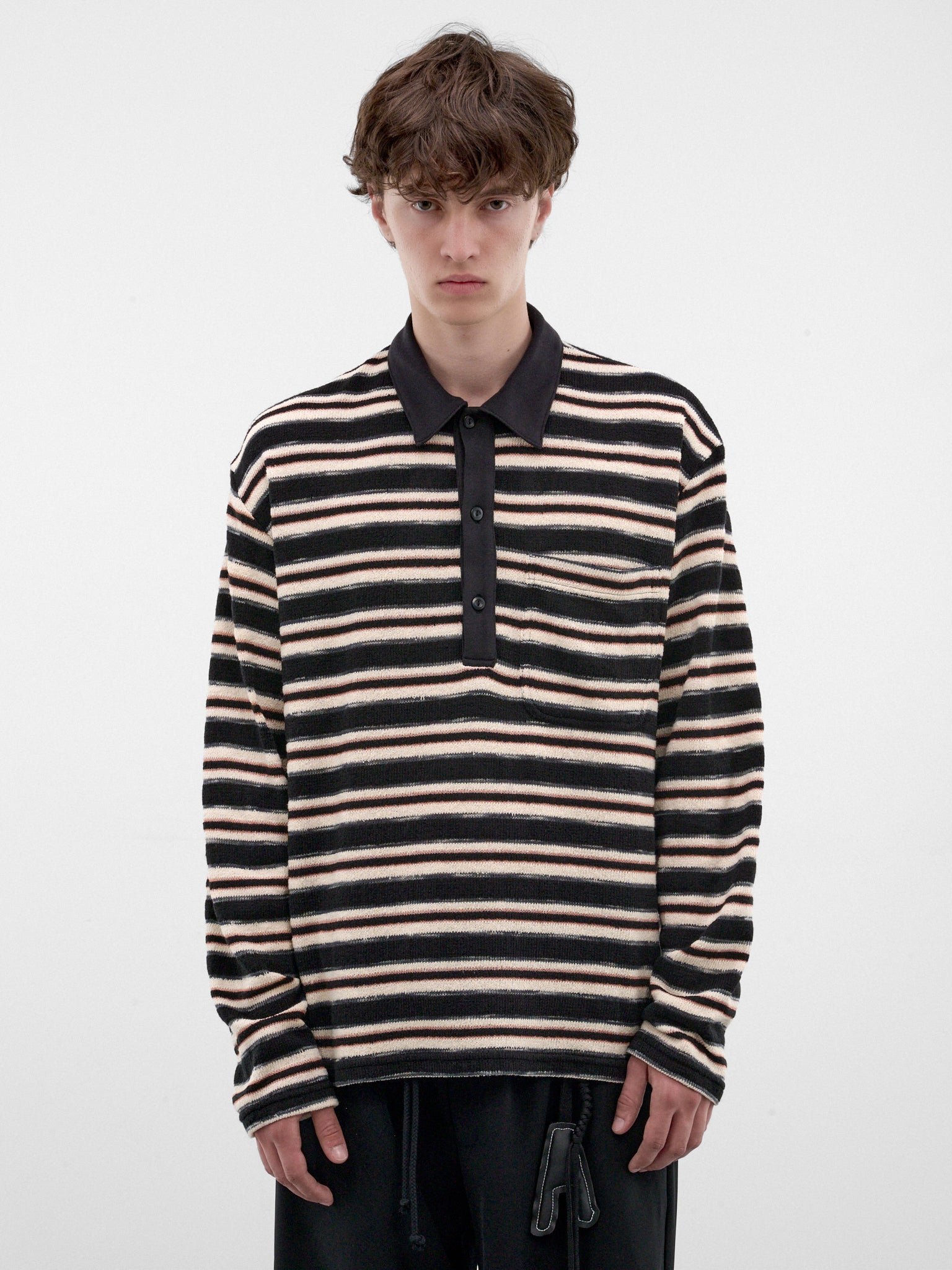 Striped Long Sleeve Polo Shirt (262-MTL009-BLACK)