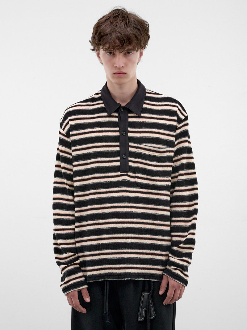 Striped Long Sleeve Polo Shirt (262-MTL009-BLACK)