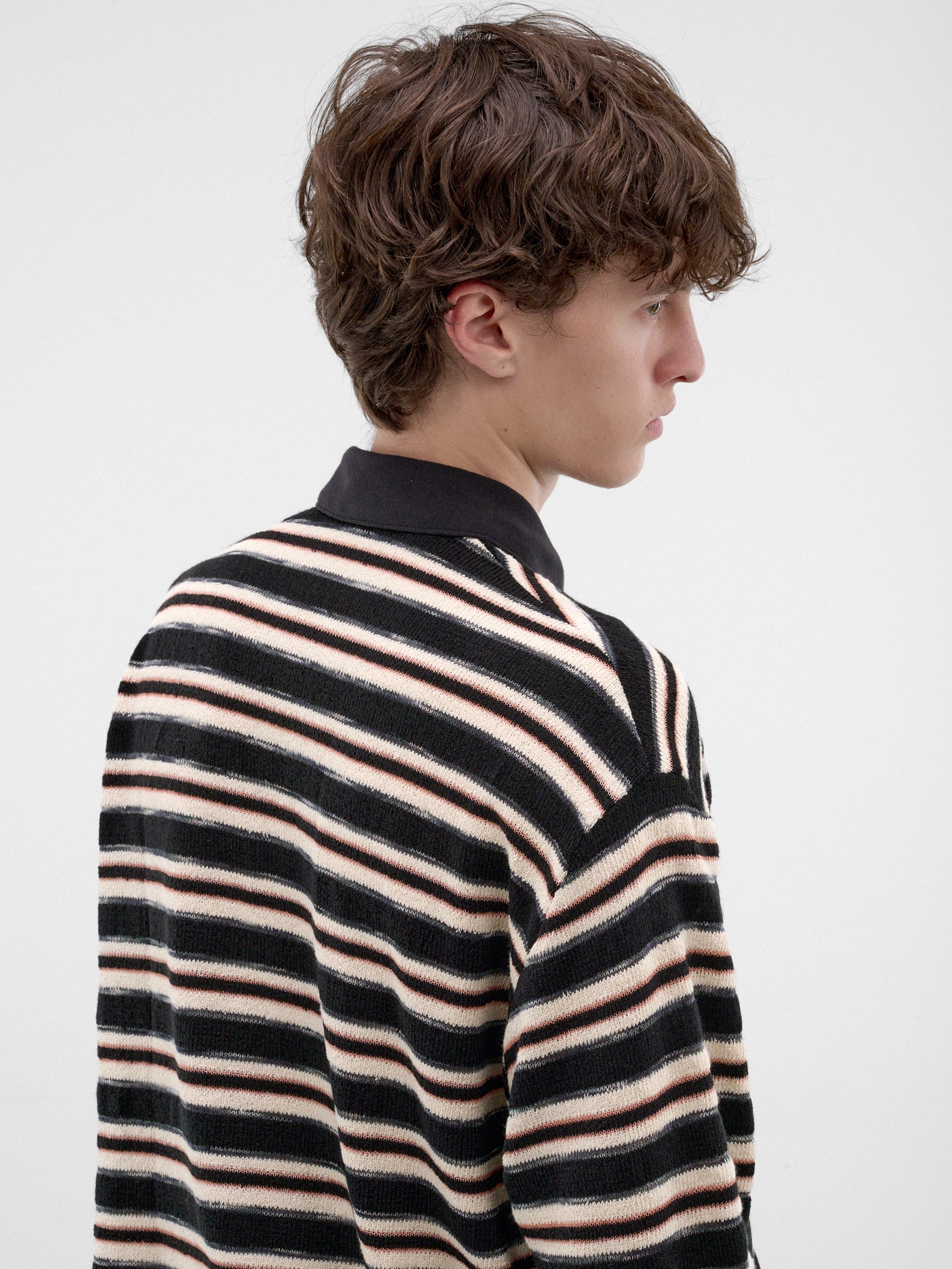 Striped Long Sleeve Polo Shirt (262-MTL009-BLACK)