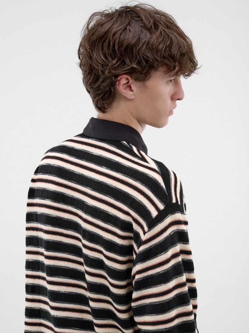 Striped Long Sleeve Polo Shirt (262-MTL009-BLACK)