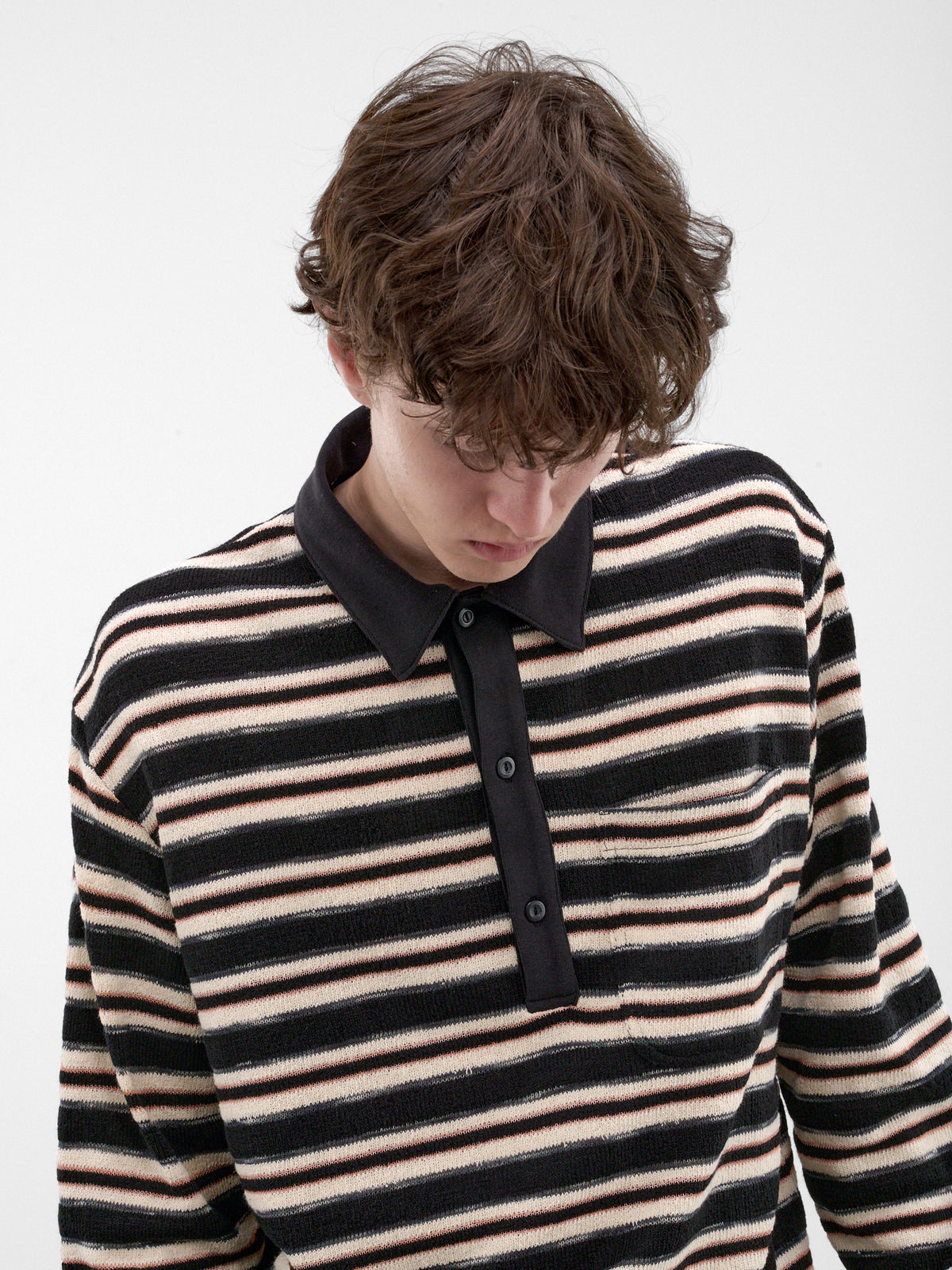 Striped Long Sleeve Polo Shirt (262-MTL009-BLACK)