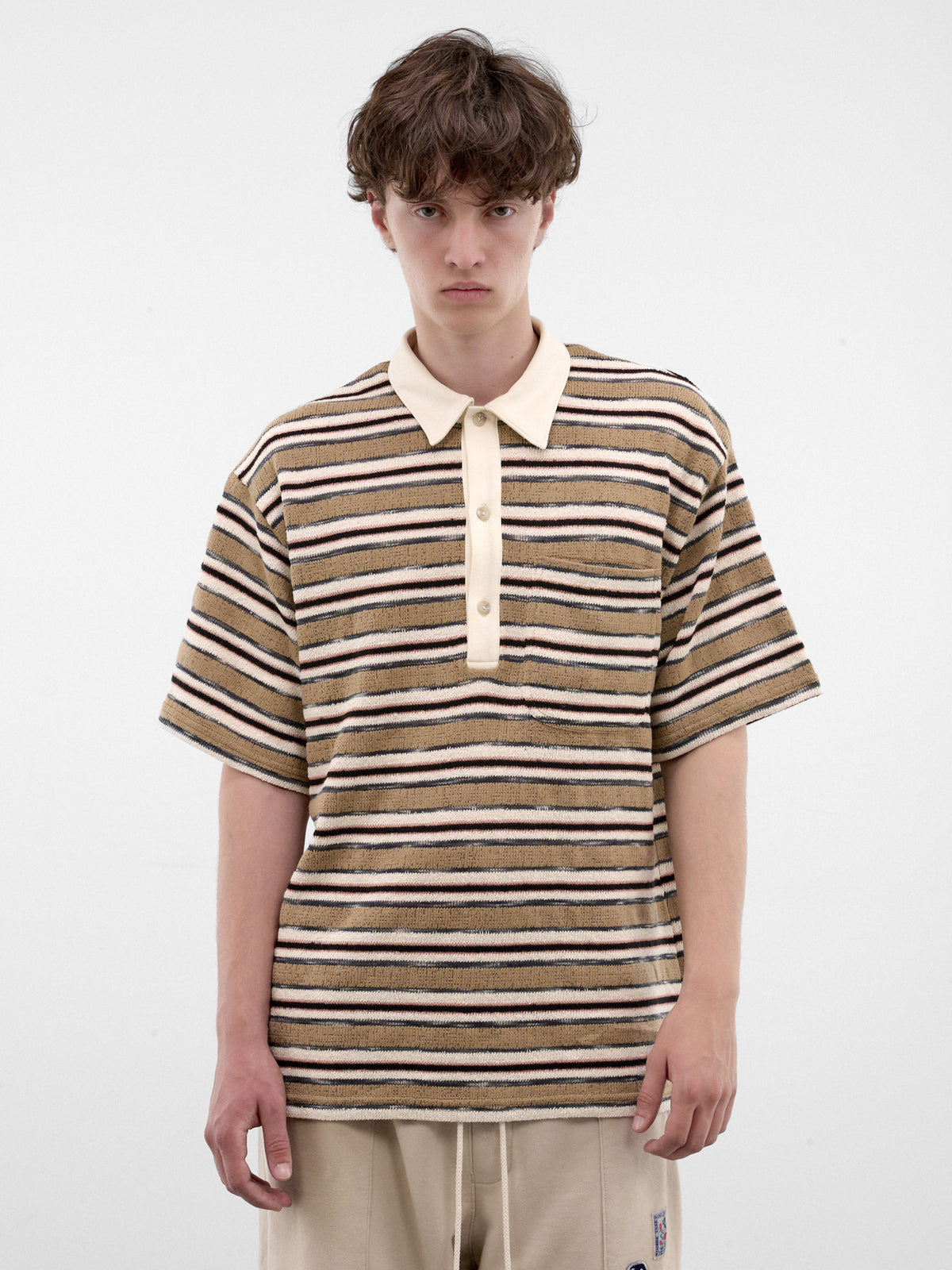 Striped Short Sleeve Polo Shirt (262-MTS037-BROWN)