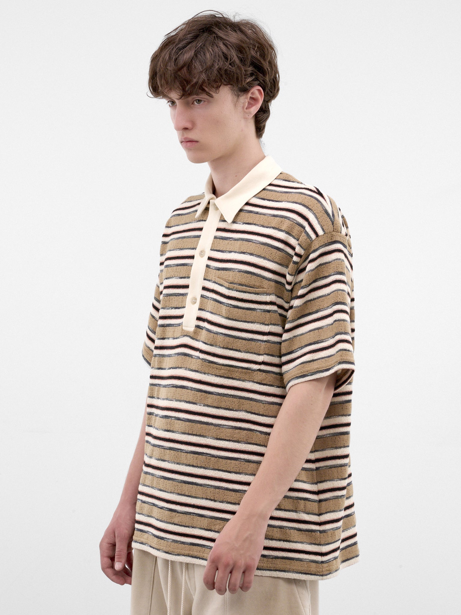 Striped Short Sleeve Polo Shirt (262-MTS037-BROWN)