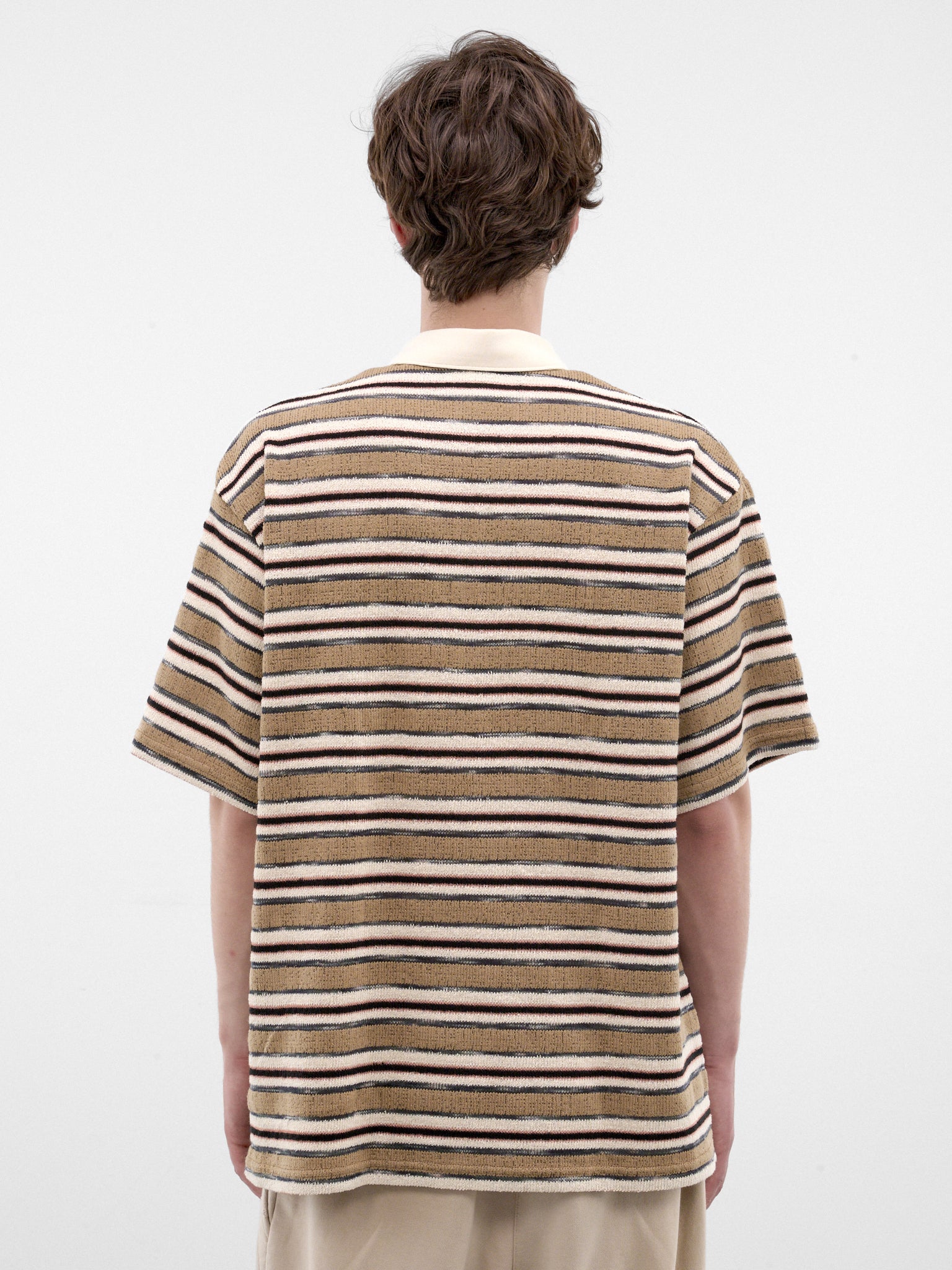Striped Short Sleeve Polo Shirt (262-MTS037-BROWN)