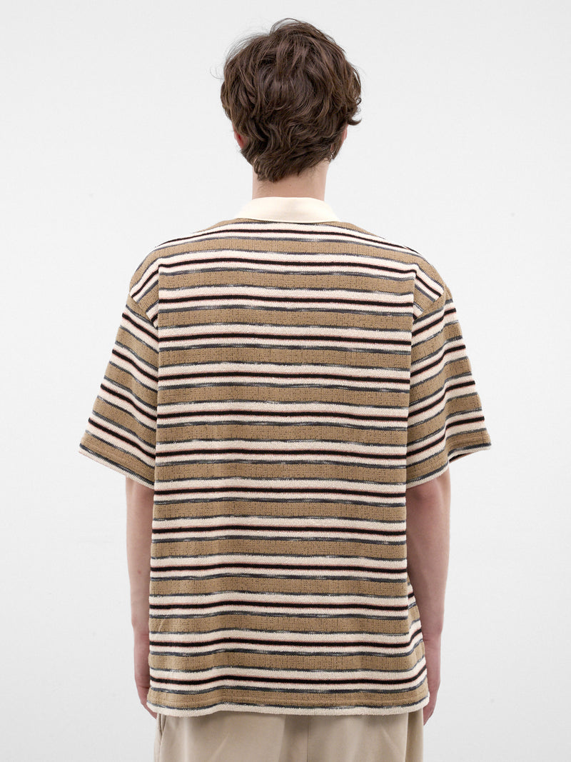 Striped Short Sleeve Polo Shirt (262-MTS037-BROWN)