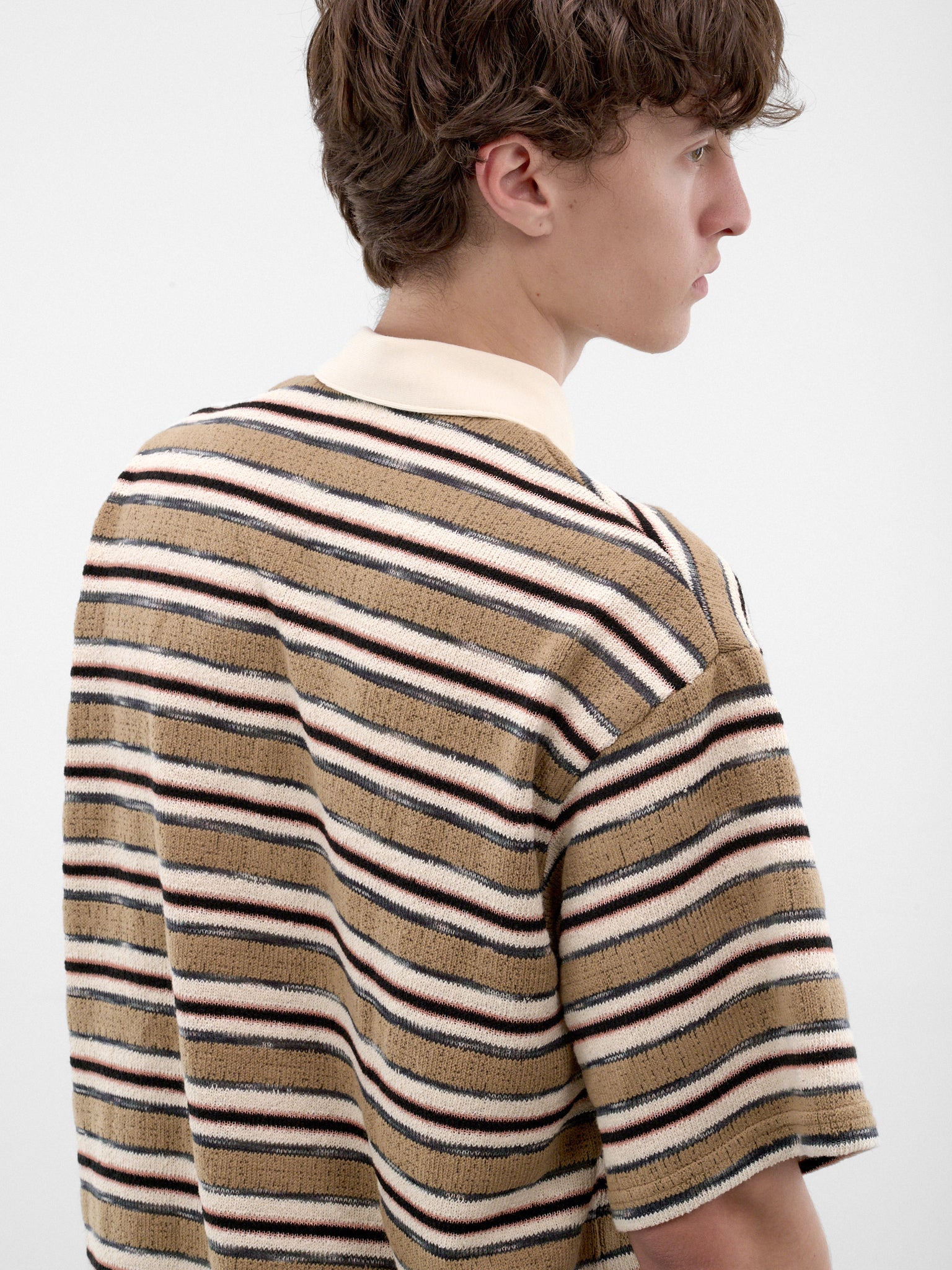 Striped Short Sleeve Polo Shirt (262-MTS037-BROWN)