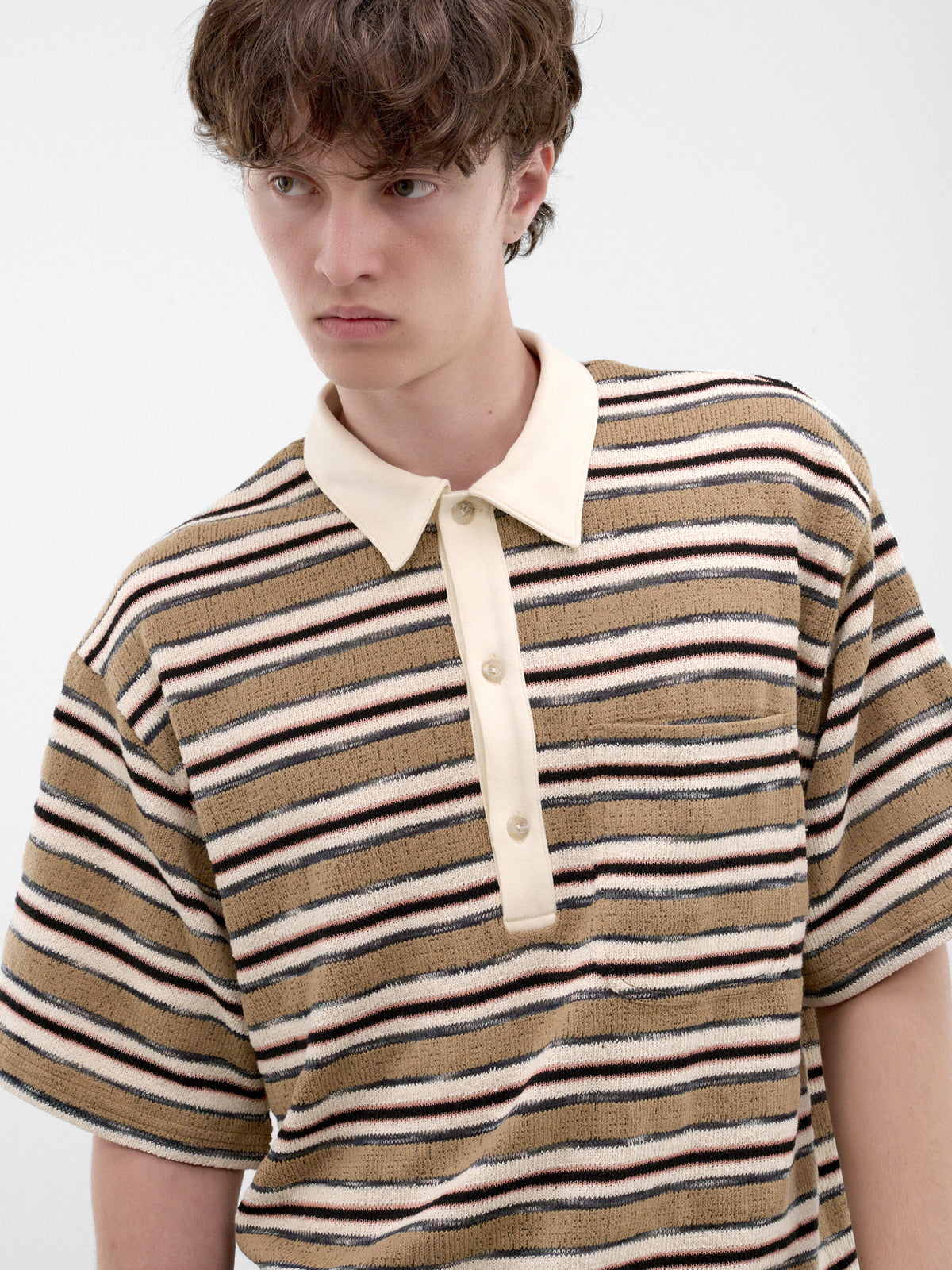 Striped Short Sleeve Polo Shirt (262-MTS037-BROWN)