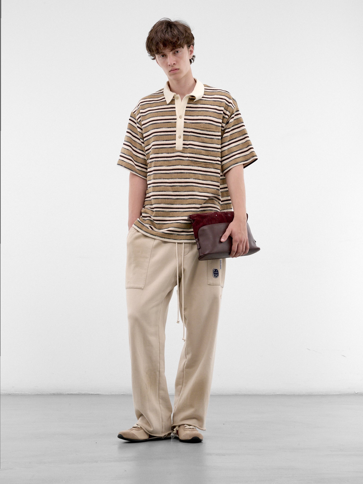Striped Short Sleeve Polo Shirt (262-MTS037-BROWN)