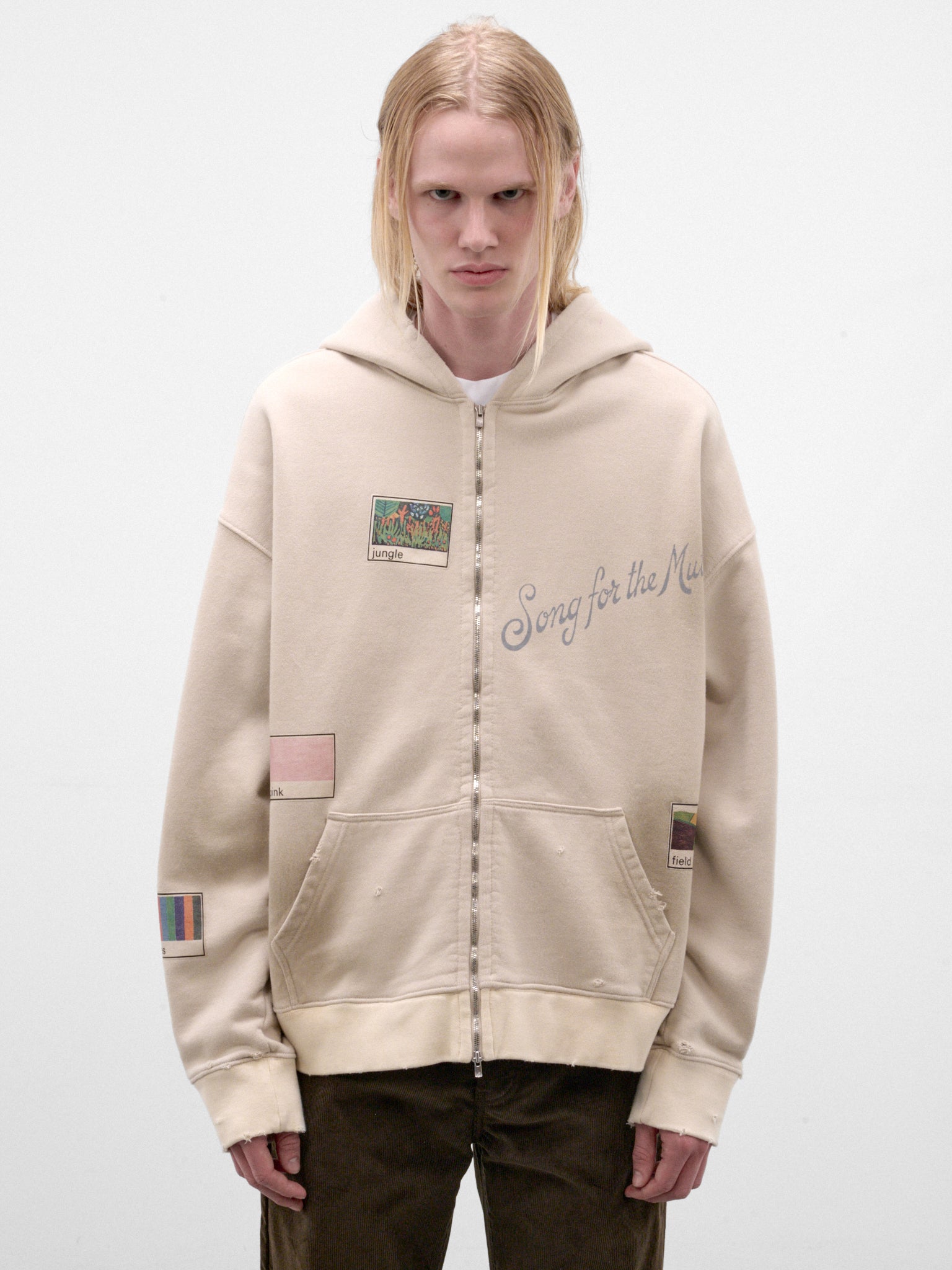 Beige Cotton Graphic Zip Hoodie (262-UJP035P9-BEIGE)