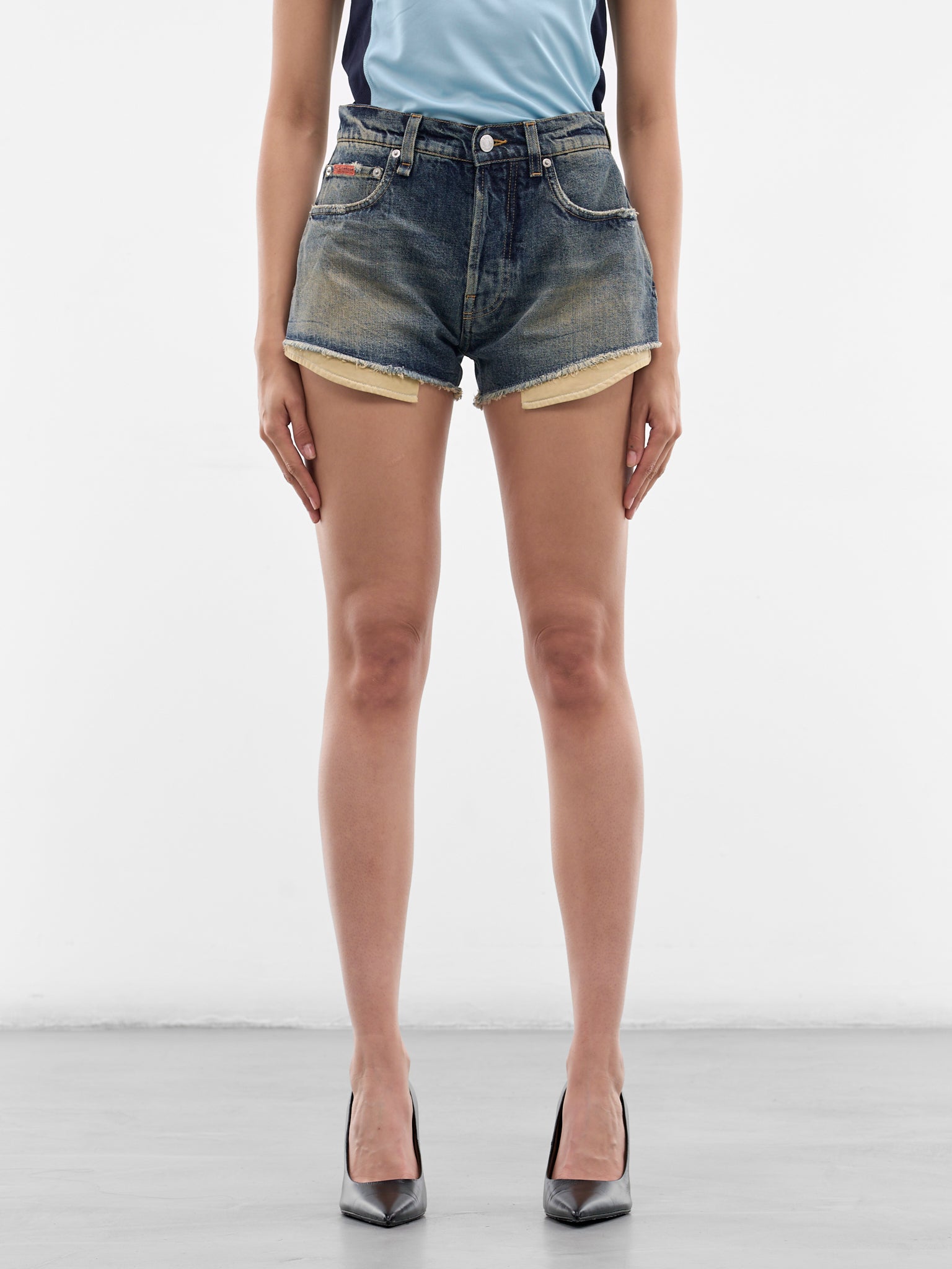 Blue Denim Distressed Short Shorts (269WD14537-BLUE)